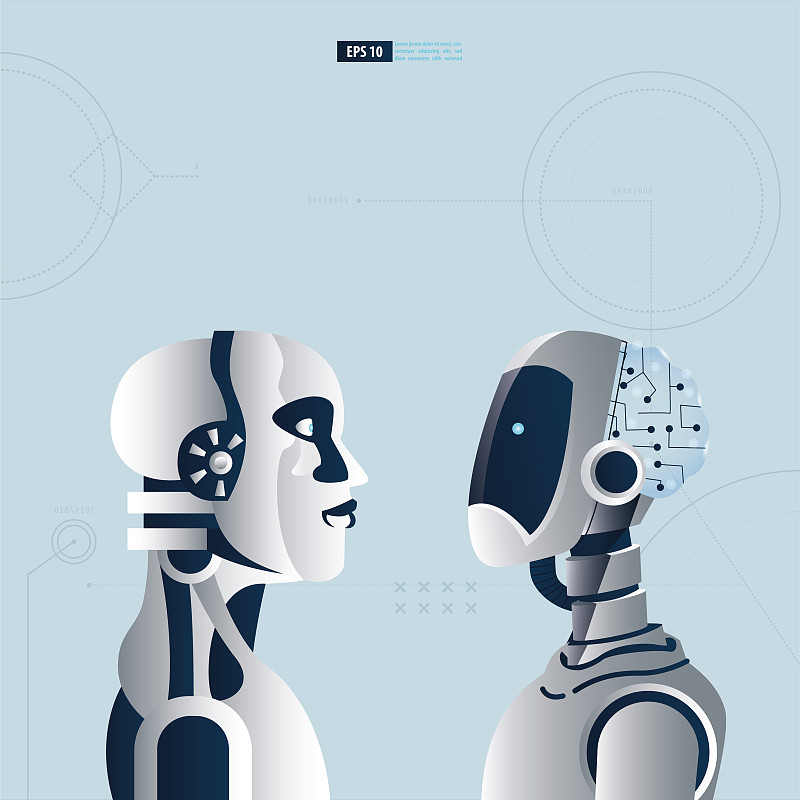 具有人工智能技术概念的未来类人机器人。一个科学家正在组装一个机器人矢量图下载