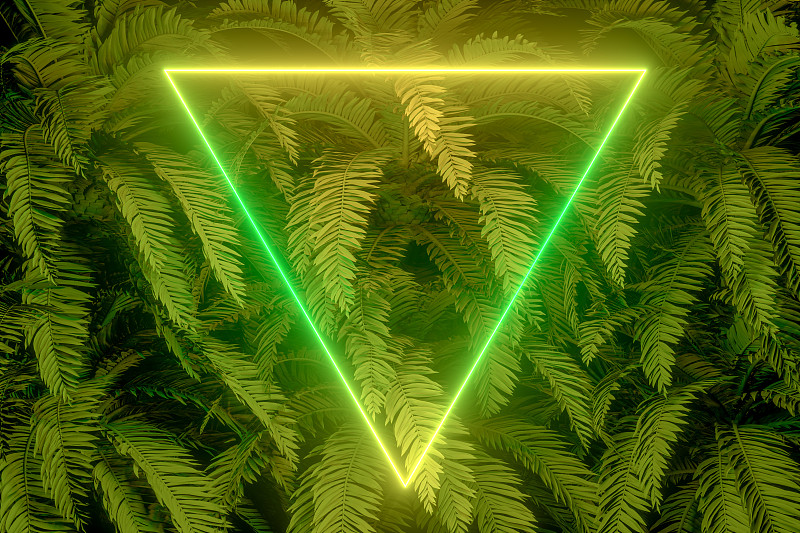 3d空框架与霓虹灯和棕榈树的背景，夏季概念图片素材