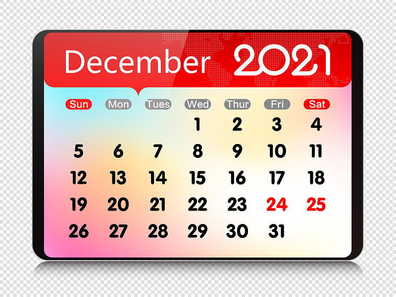 矢量12月2021年日历上的数字平板隔离图片下载