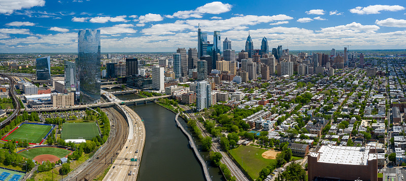 费城市区全景鸟瞰图，宾夕法尼亚州图片下载