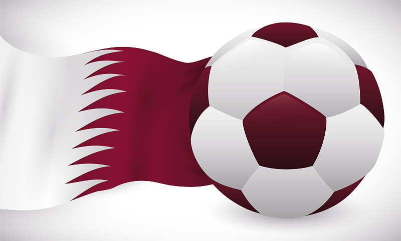 印有卡塔尔国旗的栗色足球图片下载