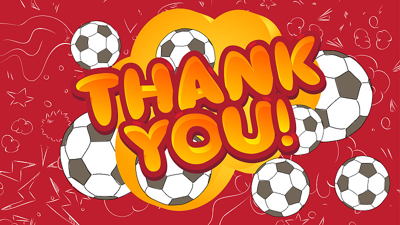 足球和感谢短信。卡通运动海报。图片下载