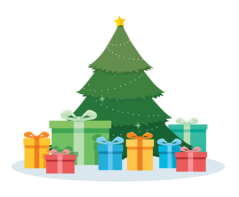 圣诞树和礼物装饰插图图片下载
