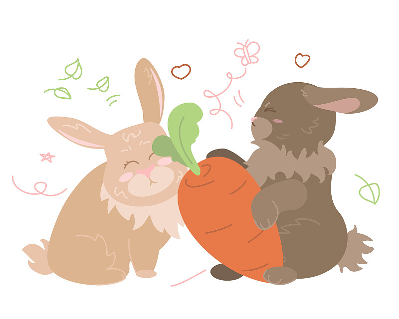 可爱的卡通兔子与胡萝卜卡通插图图片下载