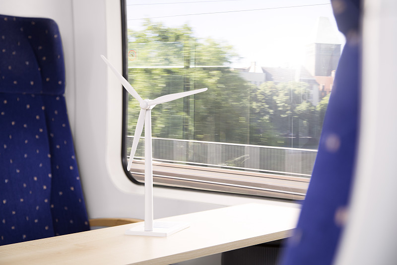 Germany, Brandenburg, Model of wind turbine in train图片素材