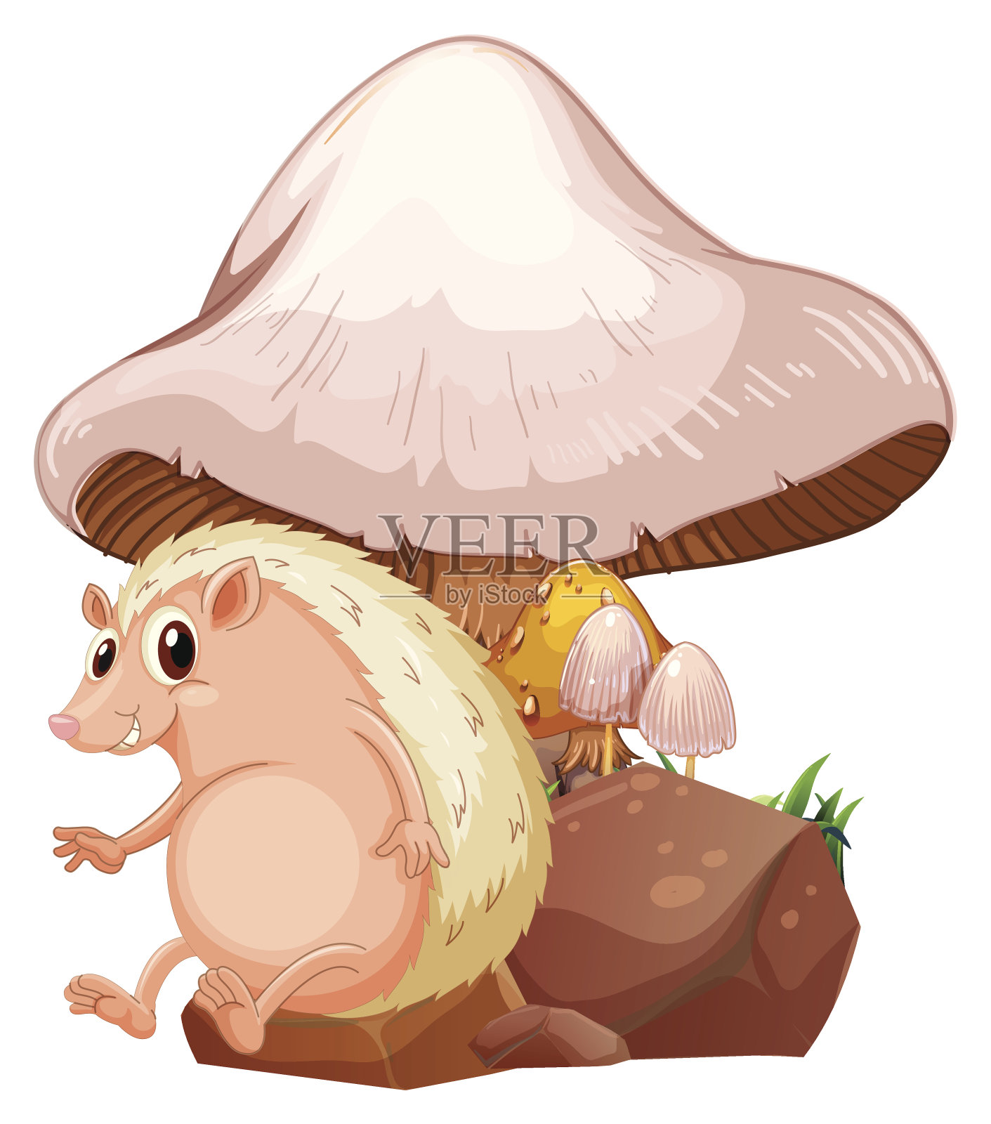巨型蘑菇附近的鼹鼠插画图片素材