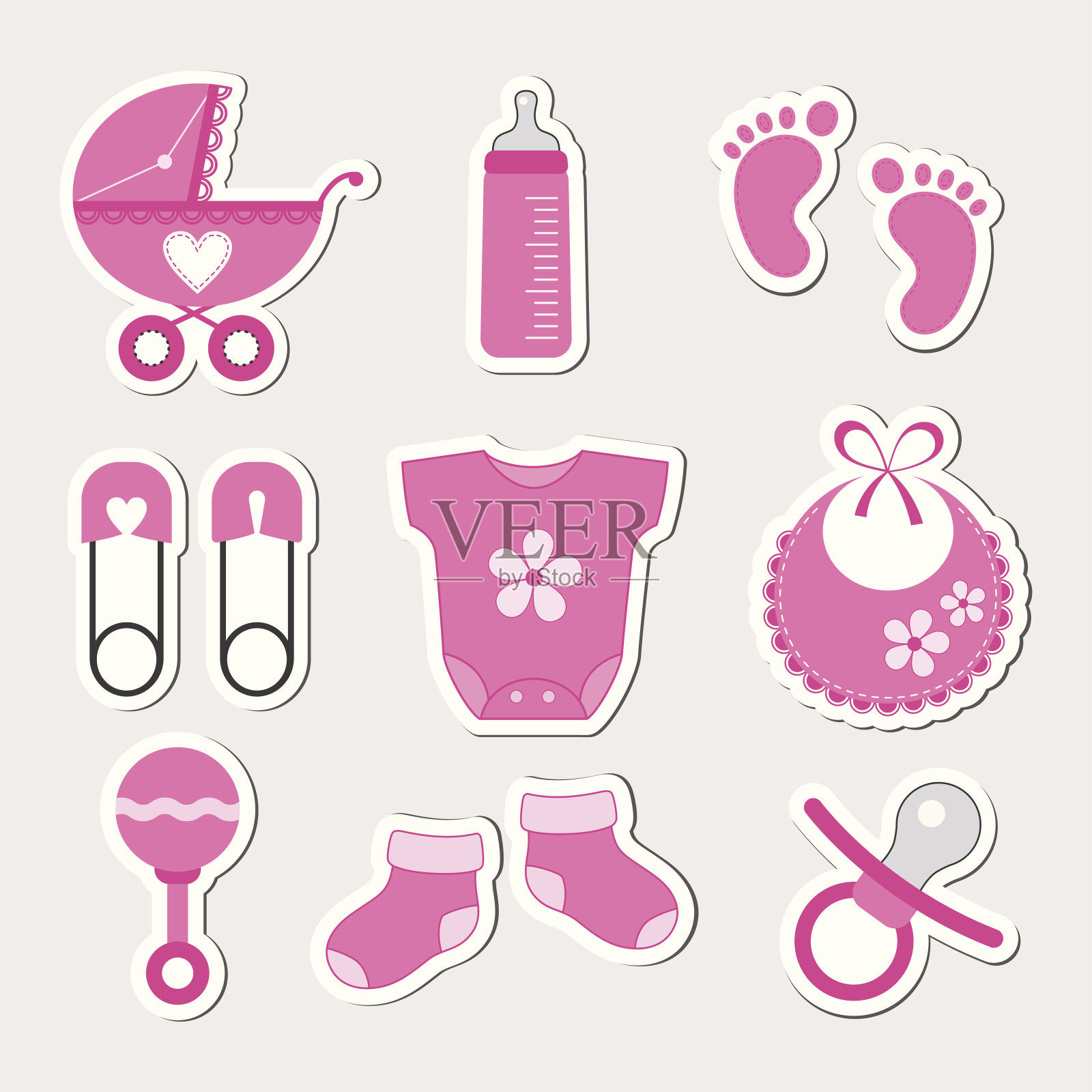粉色女婴设计图标的插图插画图片素材