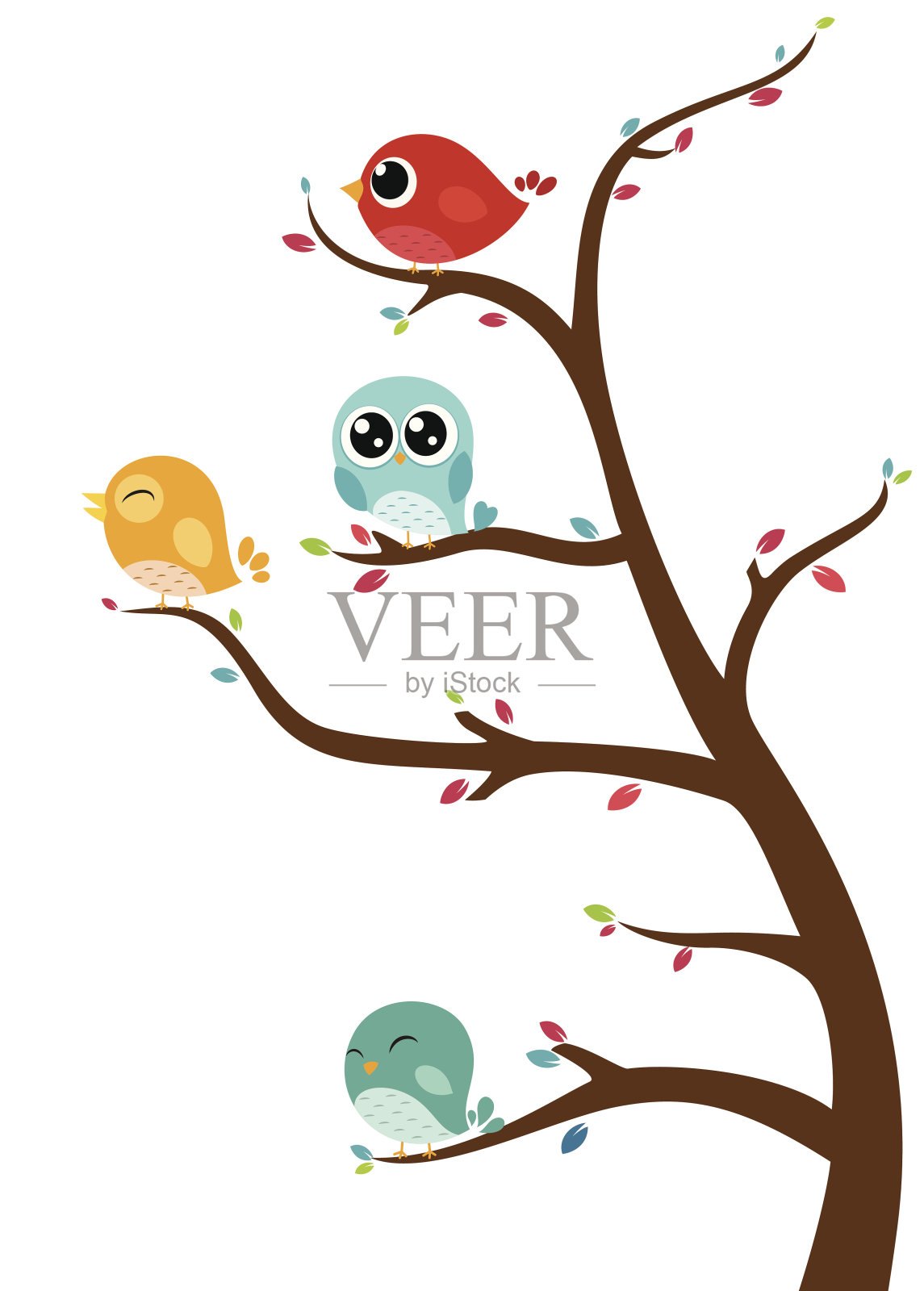 鸟坐在树上插画图片素材