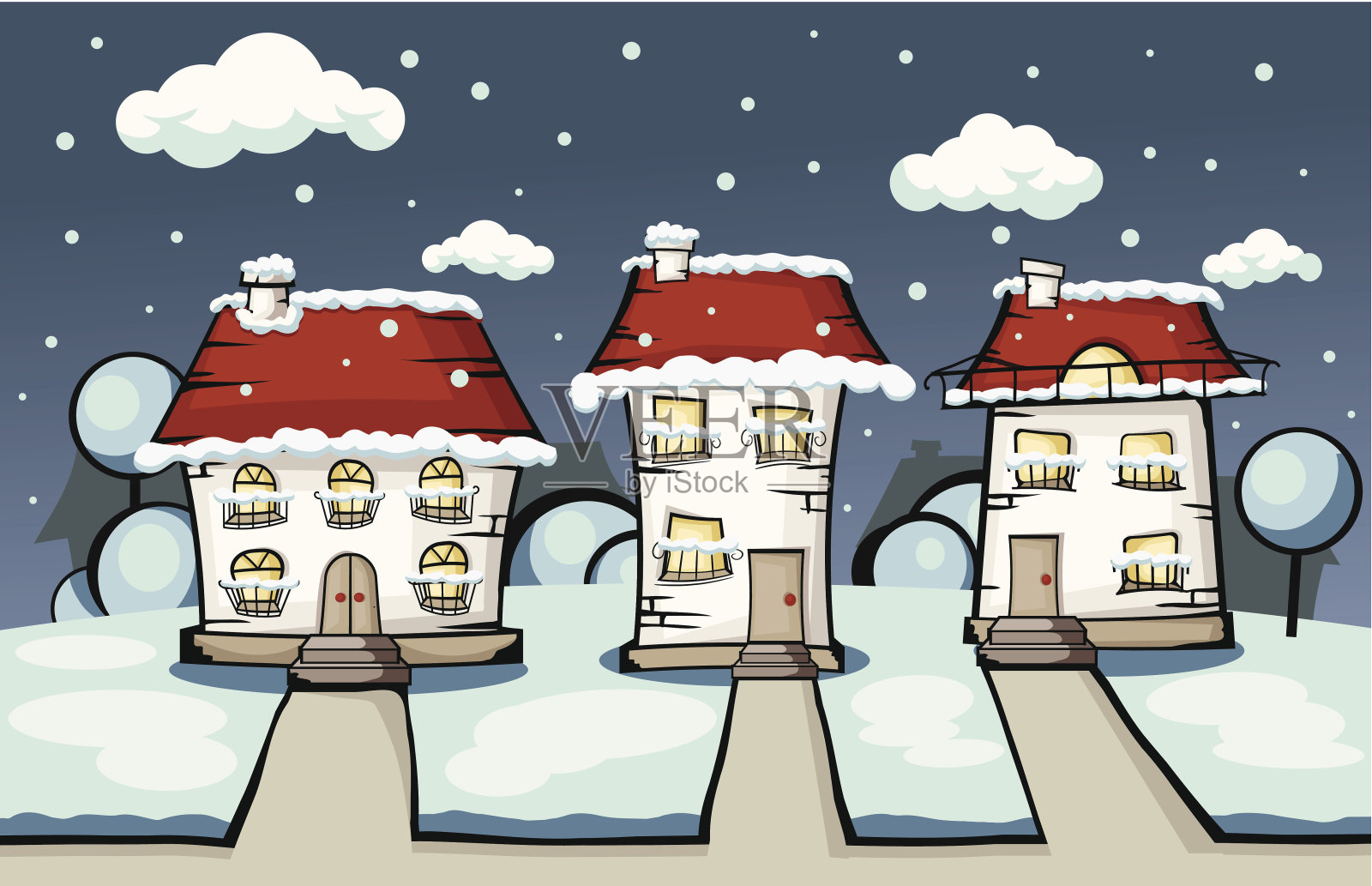 三个冬季病媒屋插画图片素材