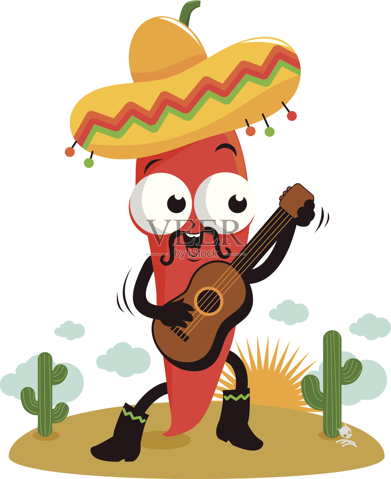 墨西哥街头的辣椒弹吉他插画图片素材