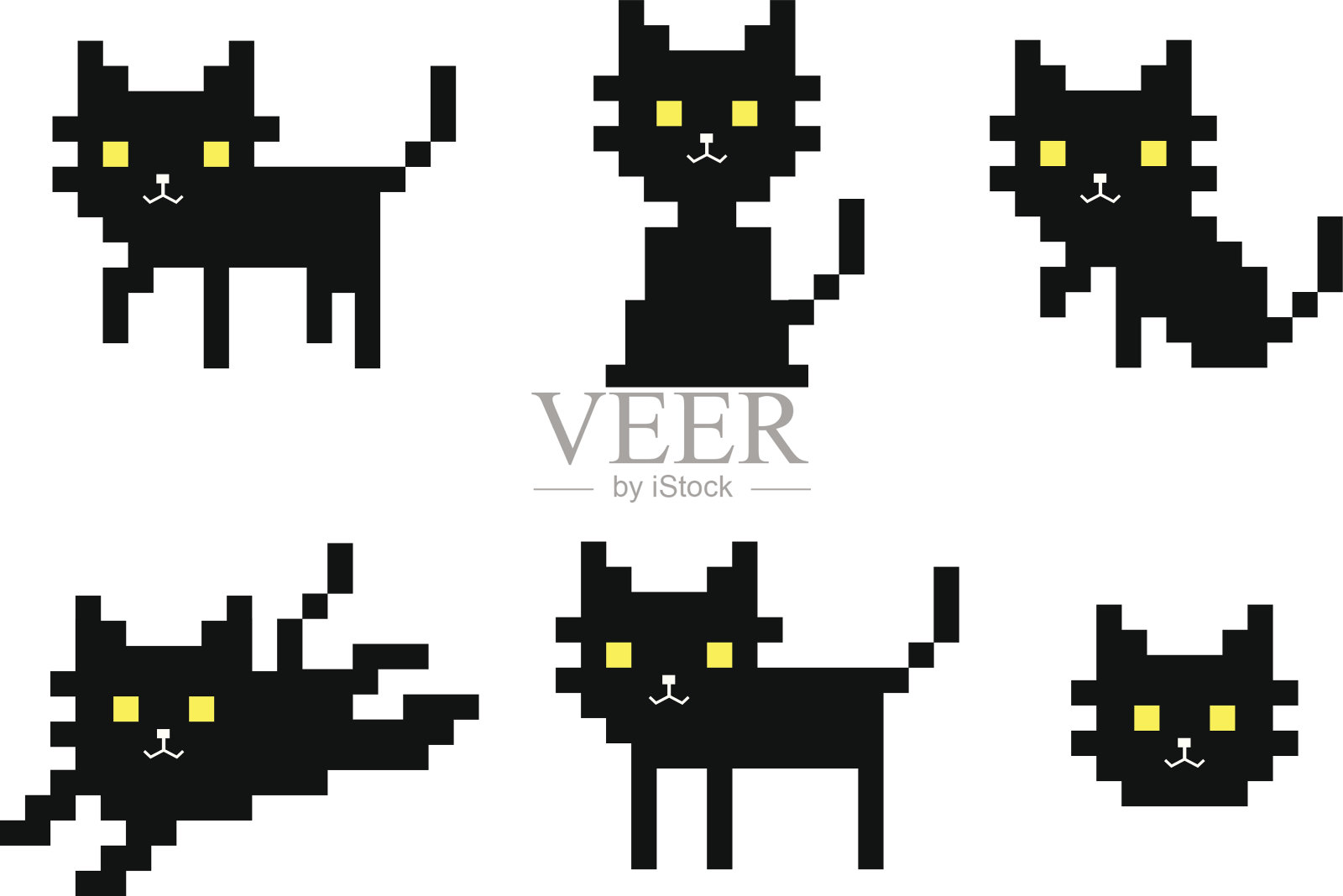 像素黑猫字符插画图片素材