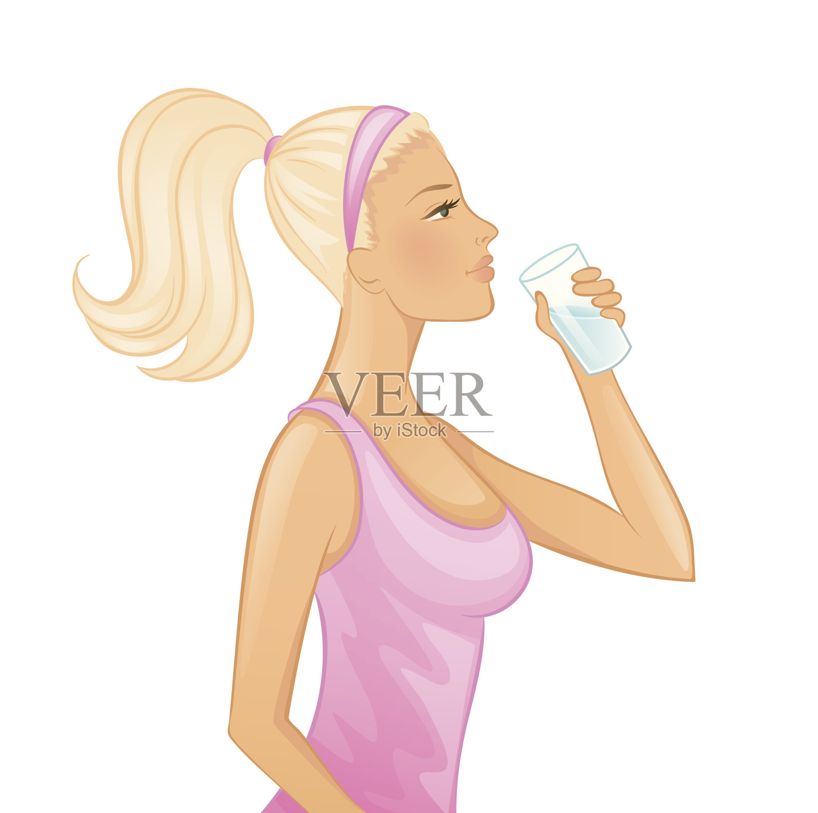 年轻女子喝水插画图片素材
