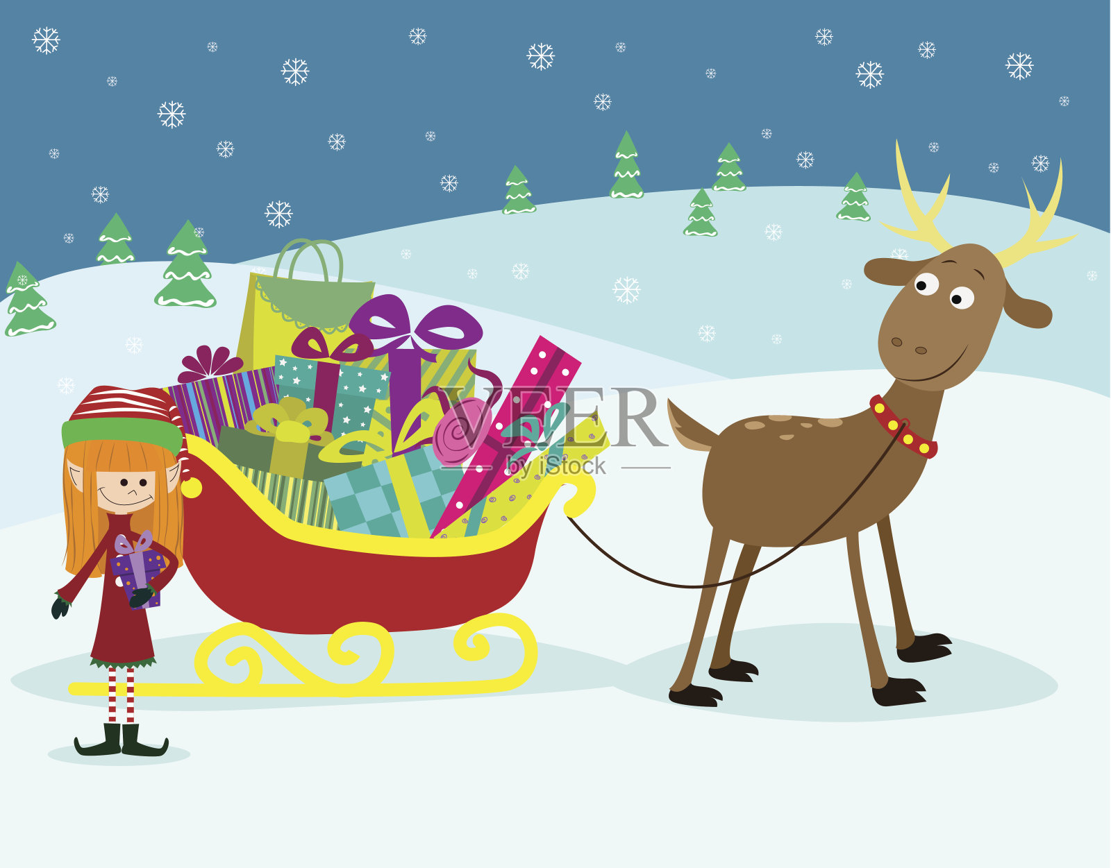 圣诞雪橇和礼物。插画图片素材