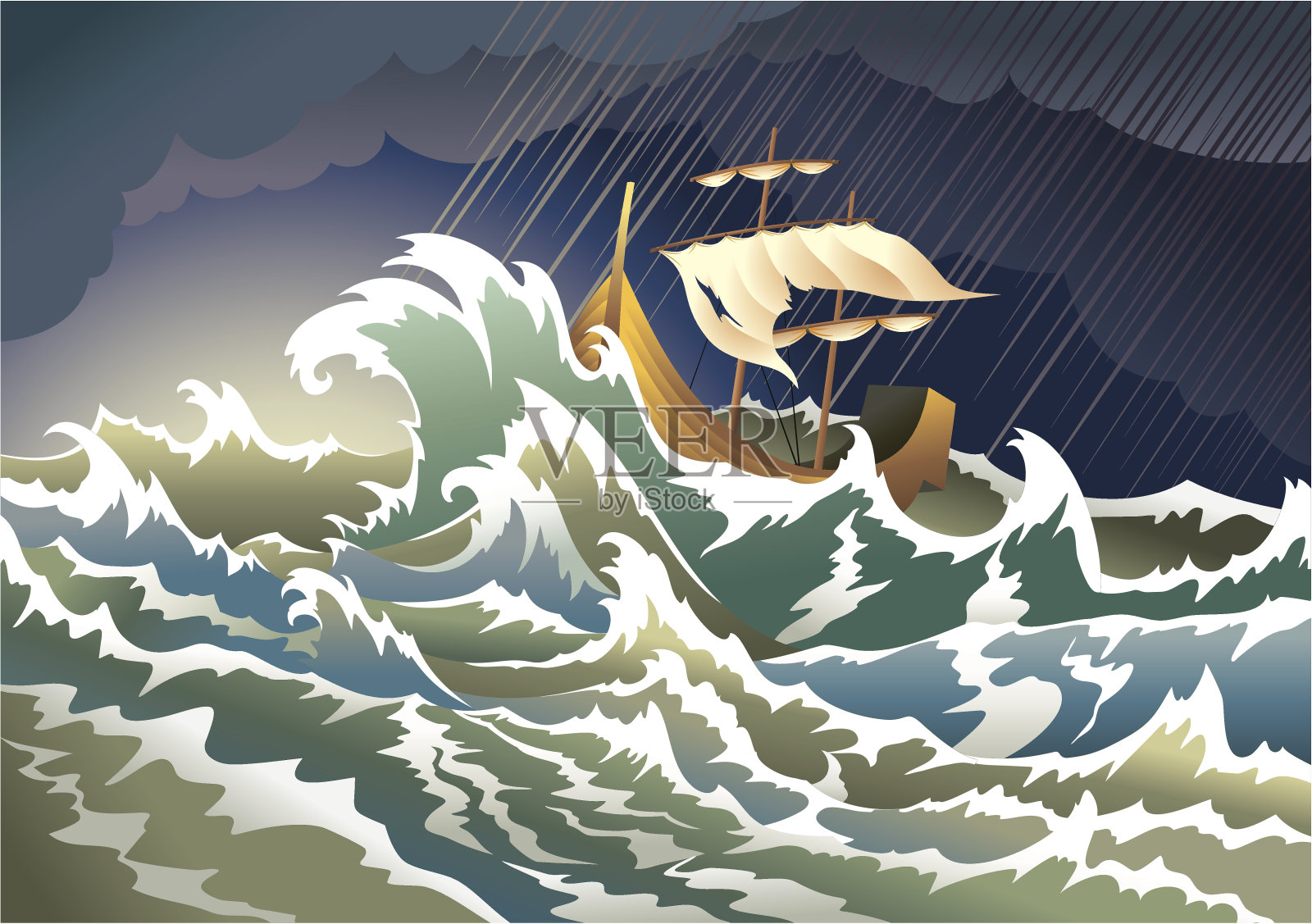船在暴风雨中沉没了插画图片素材
