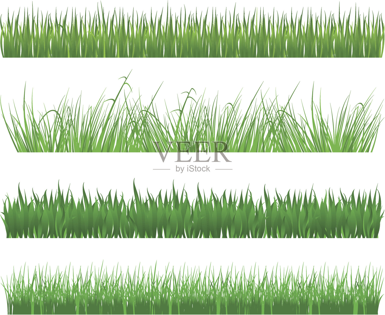 四种不同线条的绿草图形插画图片素材