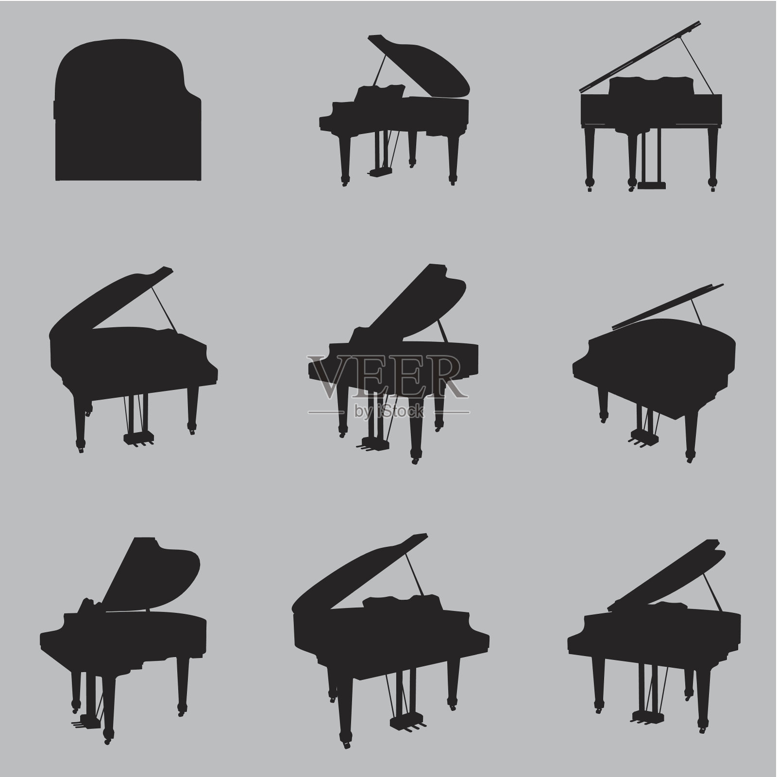 向量钢琴剪影集设计元素图片