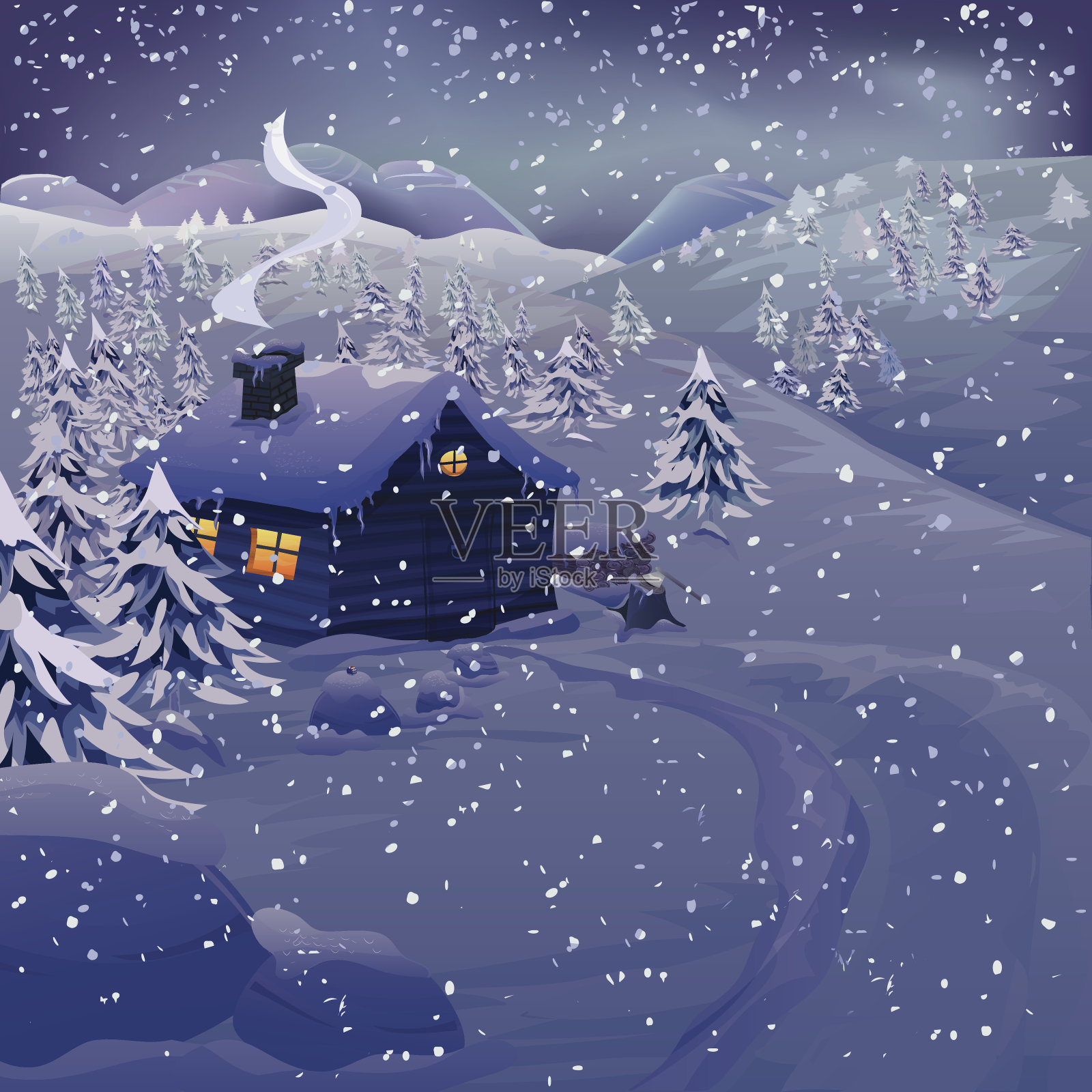 冬夜景观插画图片素材