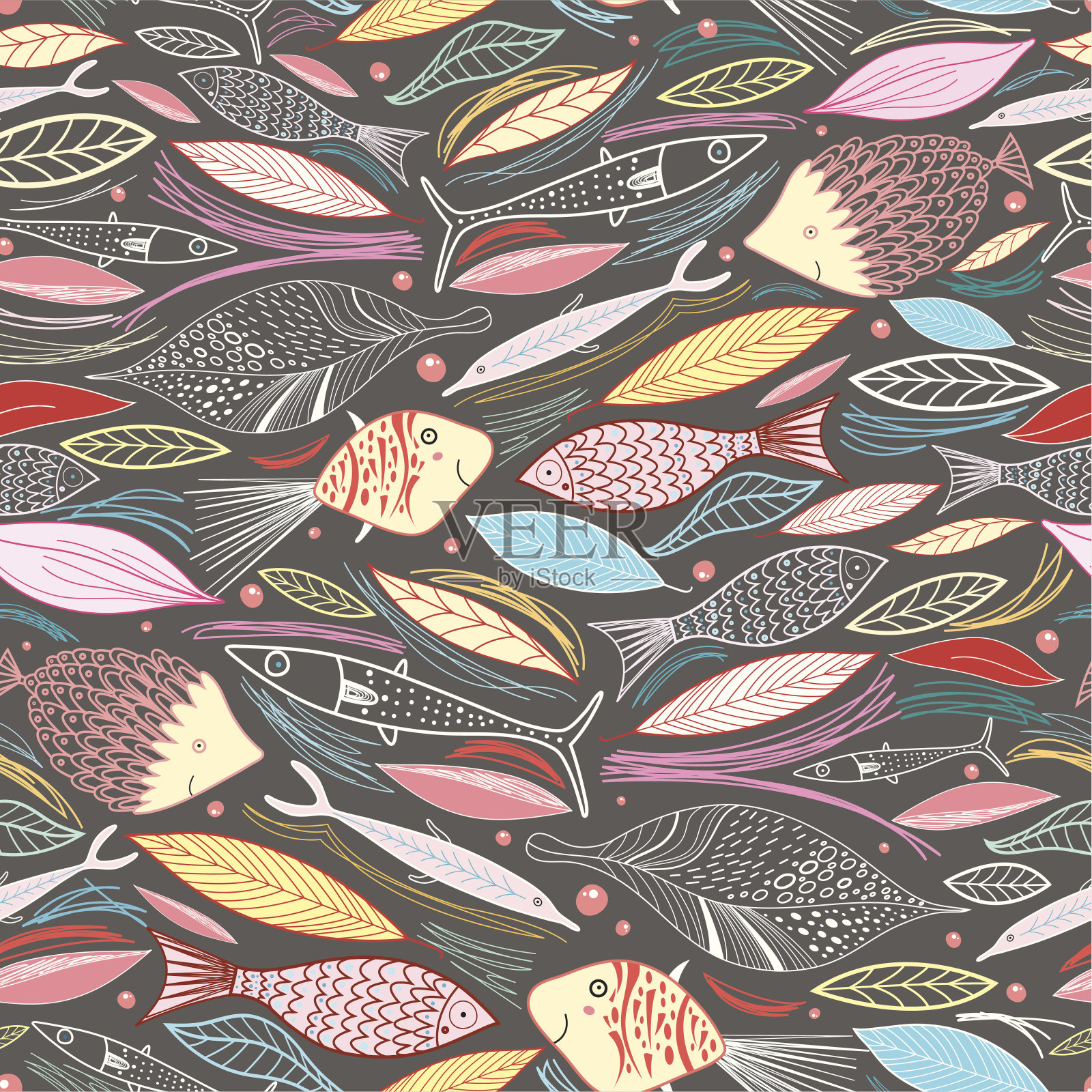 鱼和叶子的质地插画图片素材