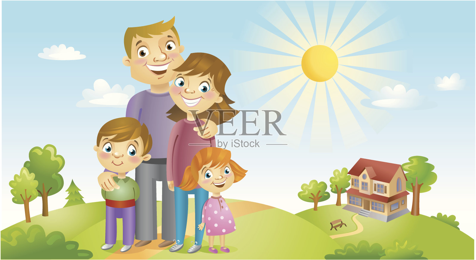 一个幸福家庭的卡通形象设计元素图片
