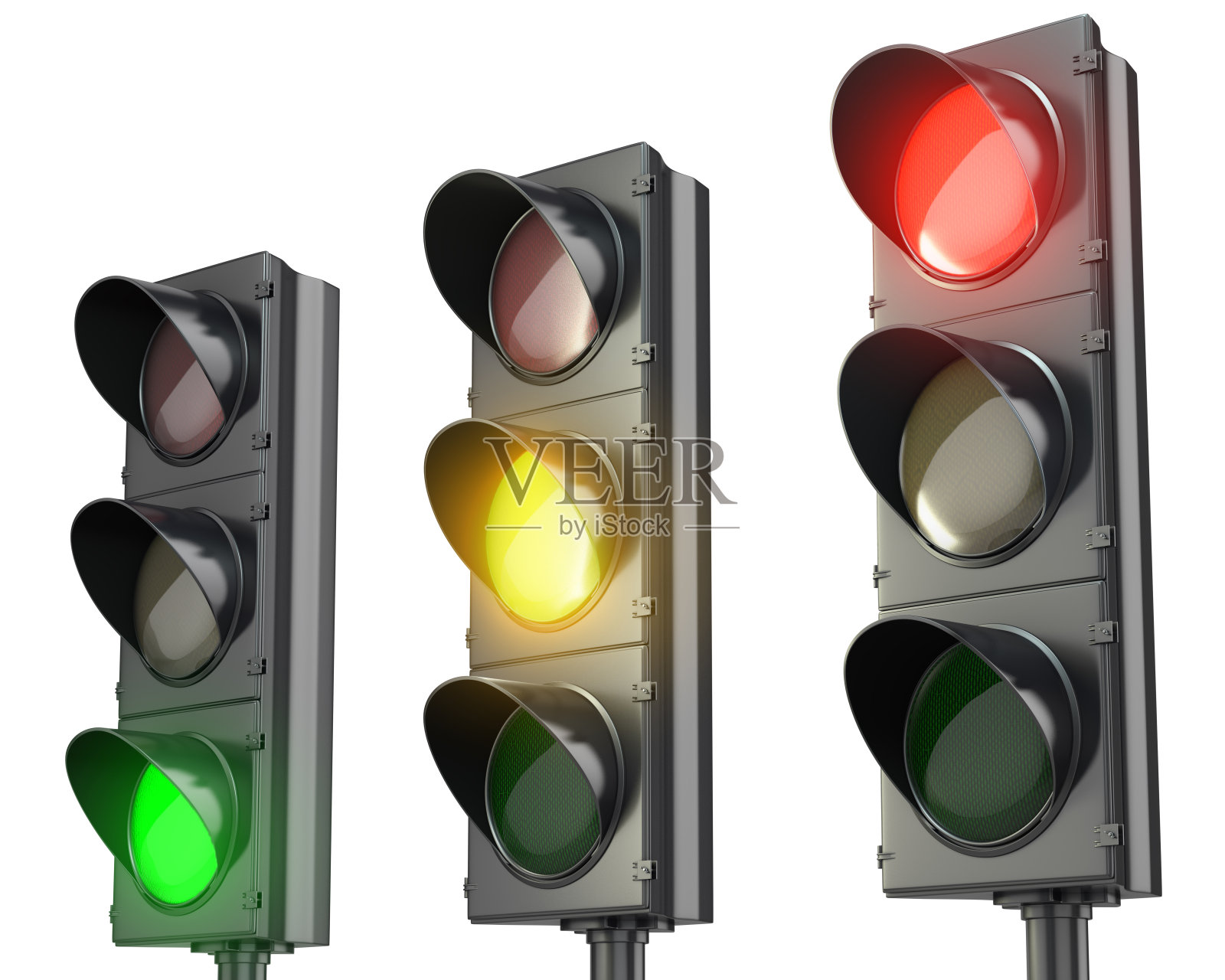 三个交通灯，红，绿，黄照片摄影图片
