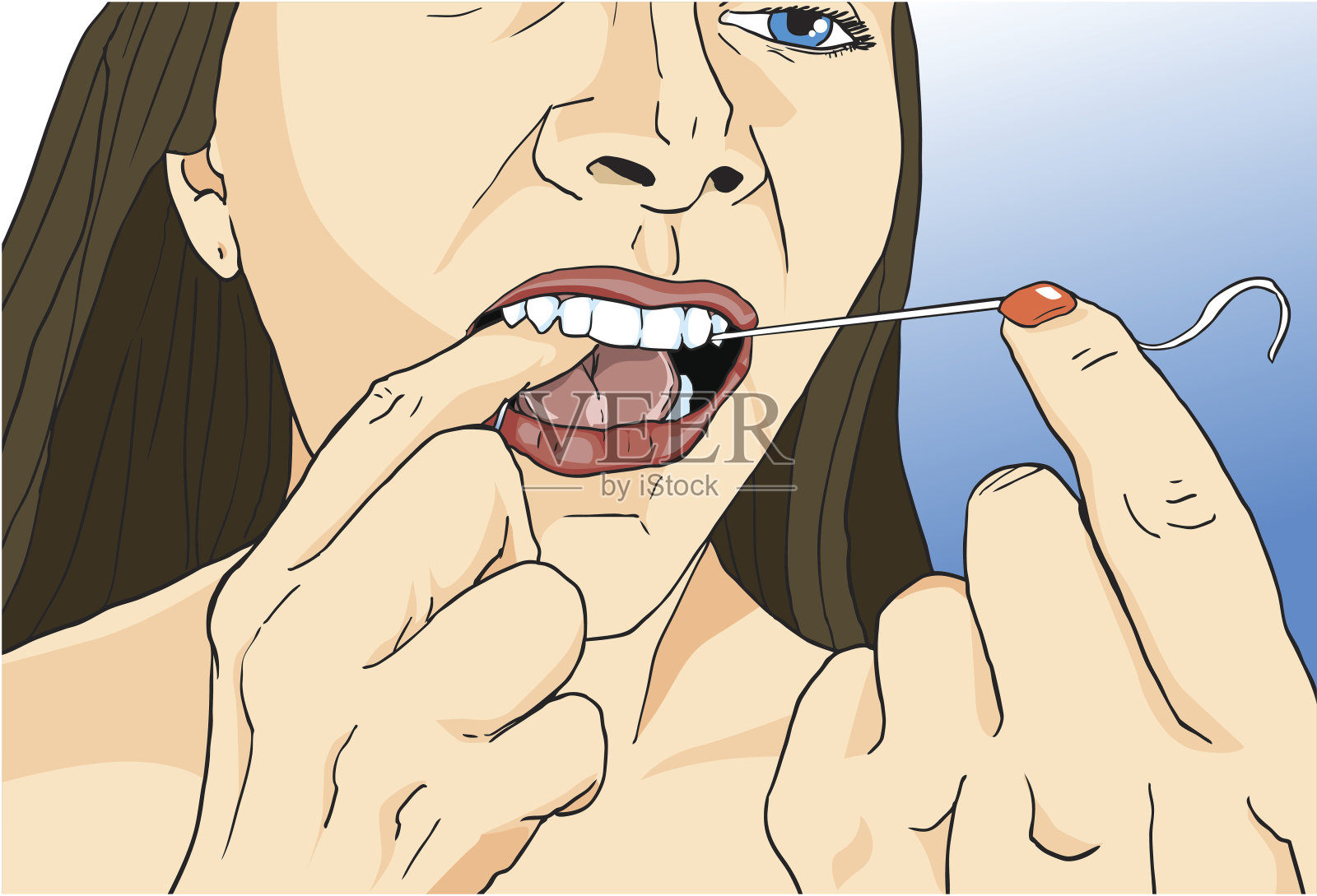 用牙线清洁牙齿插画图片素材
