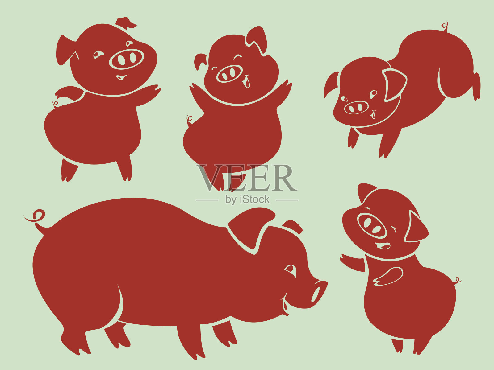 猪在行动插画图片素材