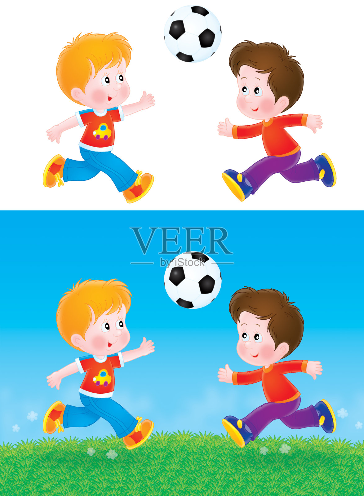 男孩们踢足球插画图片素材
