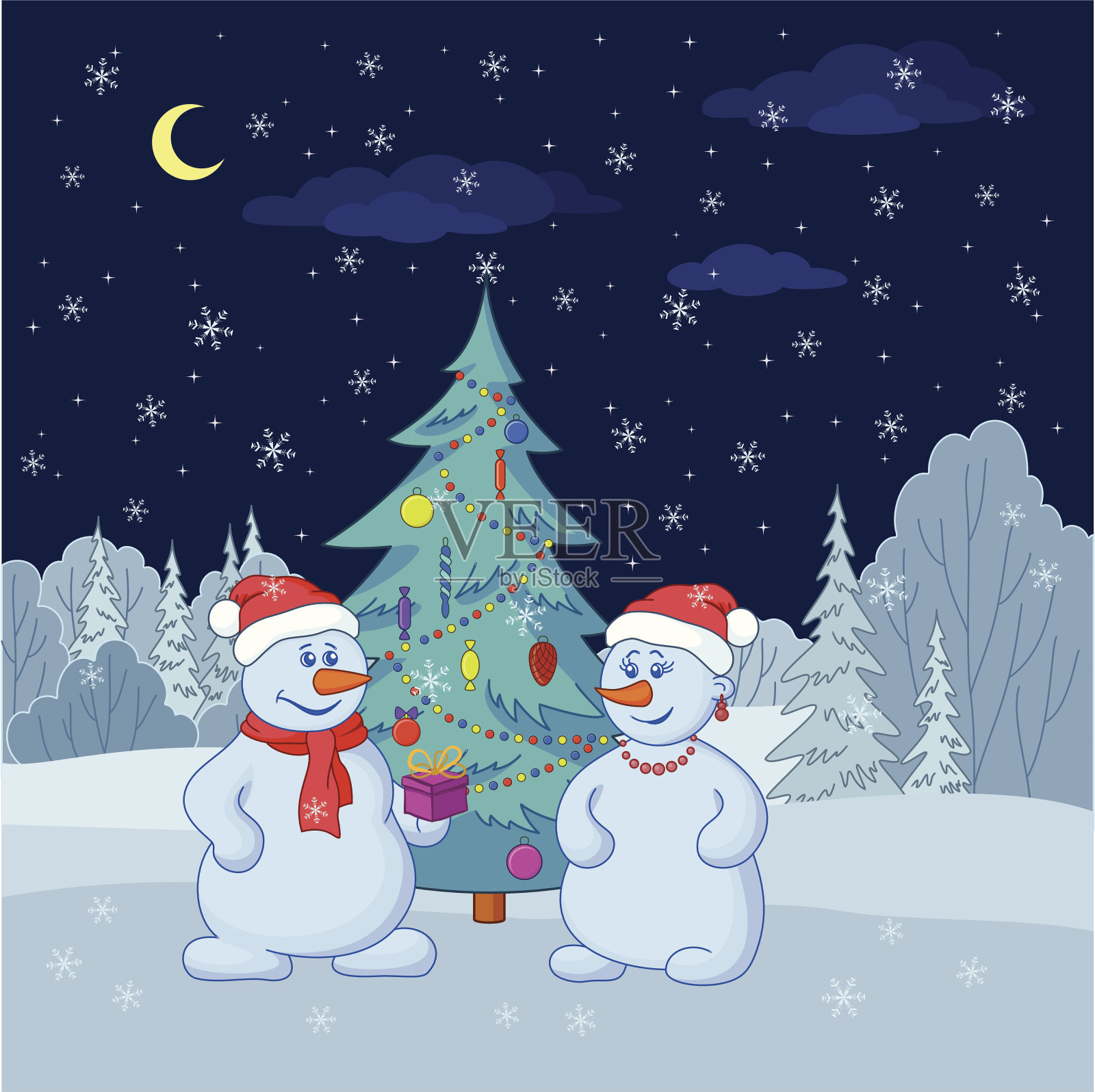 雪球和圣诞树设计元素图片