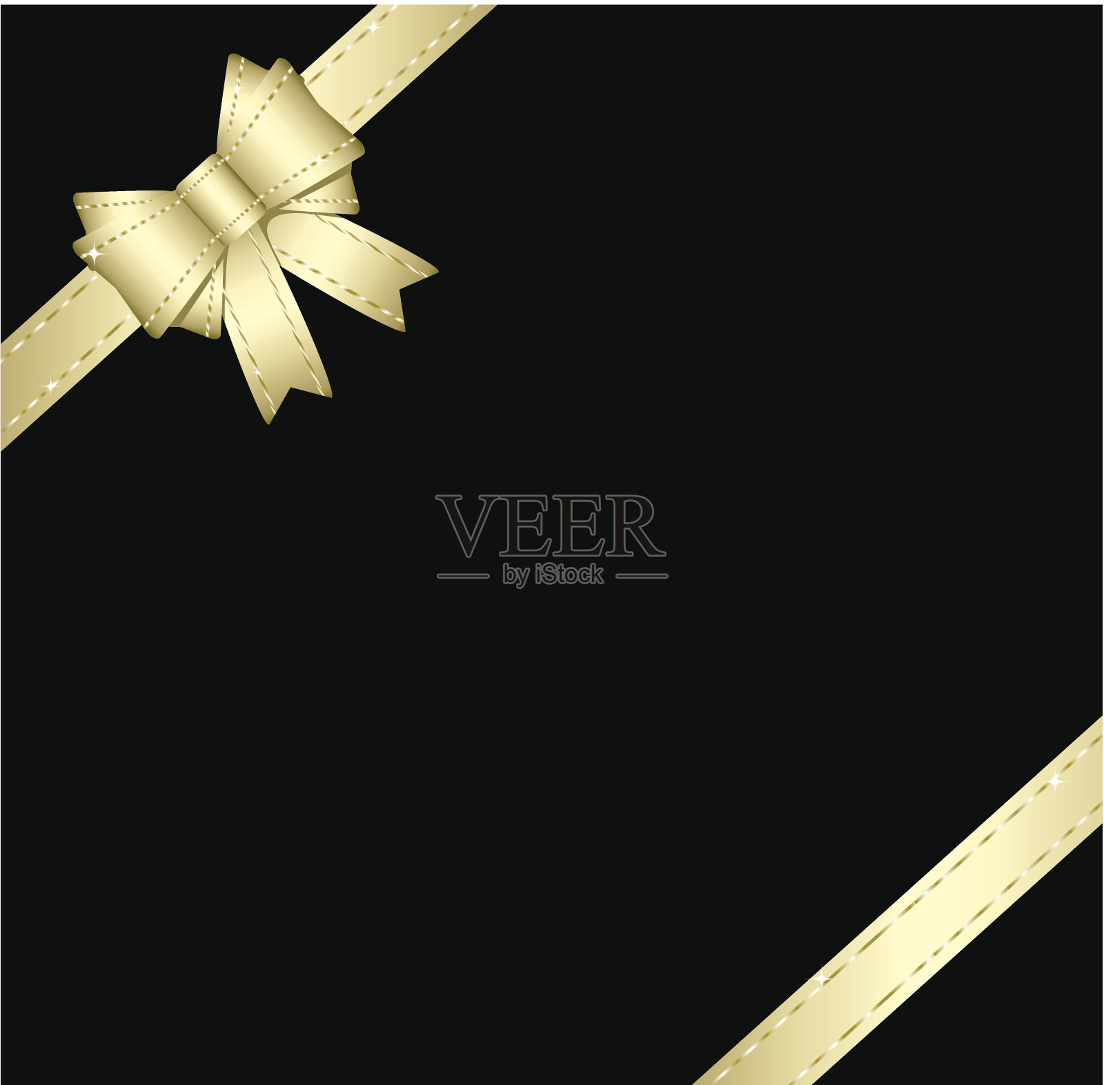 金色的礼品丝带和蝴蝶结孤立在黑色上插画图片素材