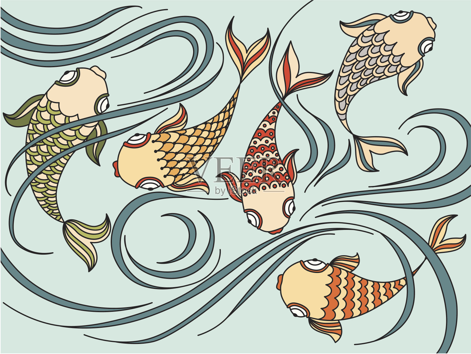 浮动的鱼插画图片素材