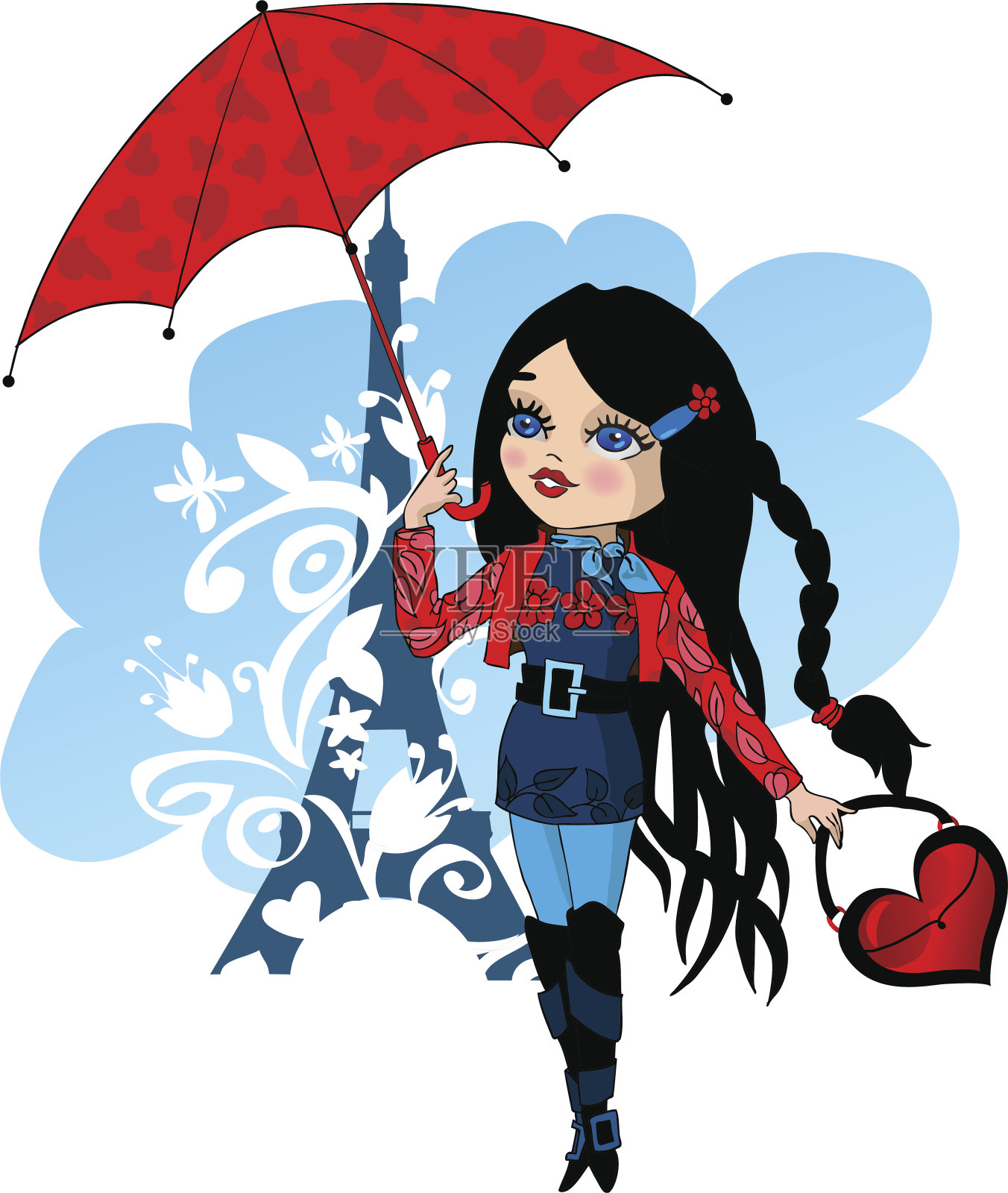 一个带伞的法国女孩设计元素图片