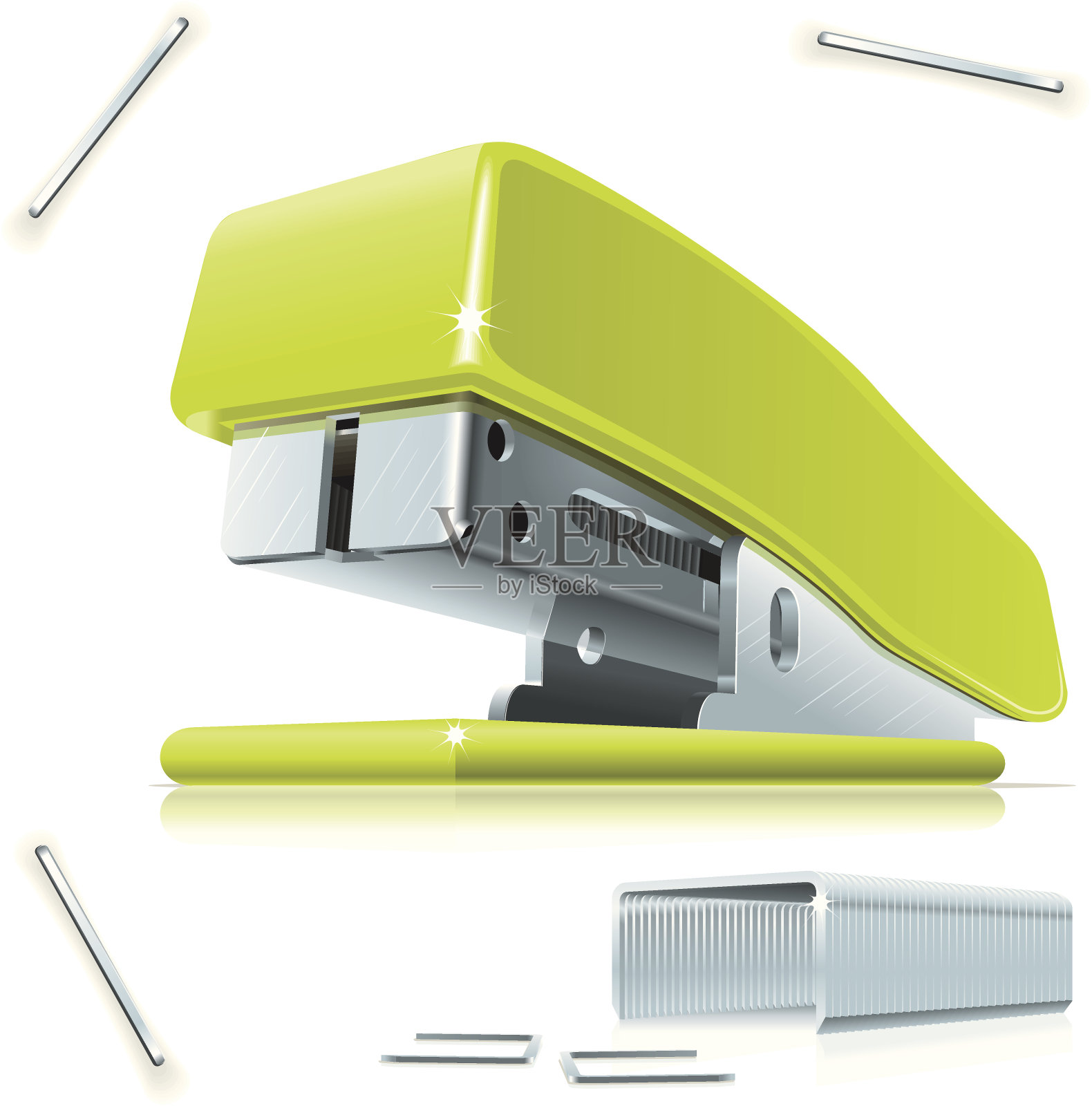 绿色的订书机，用订书钉圈着设计元素图片