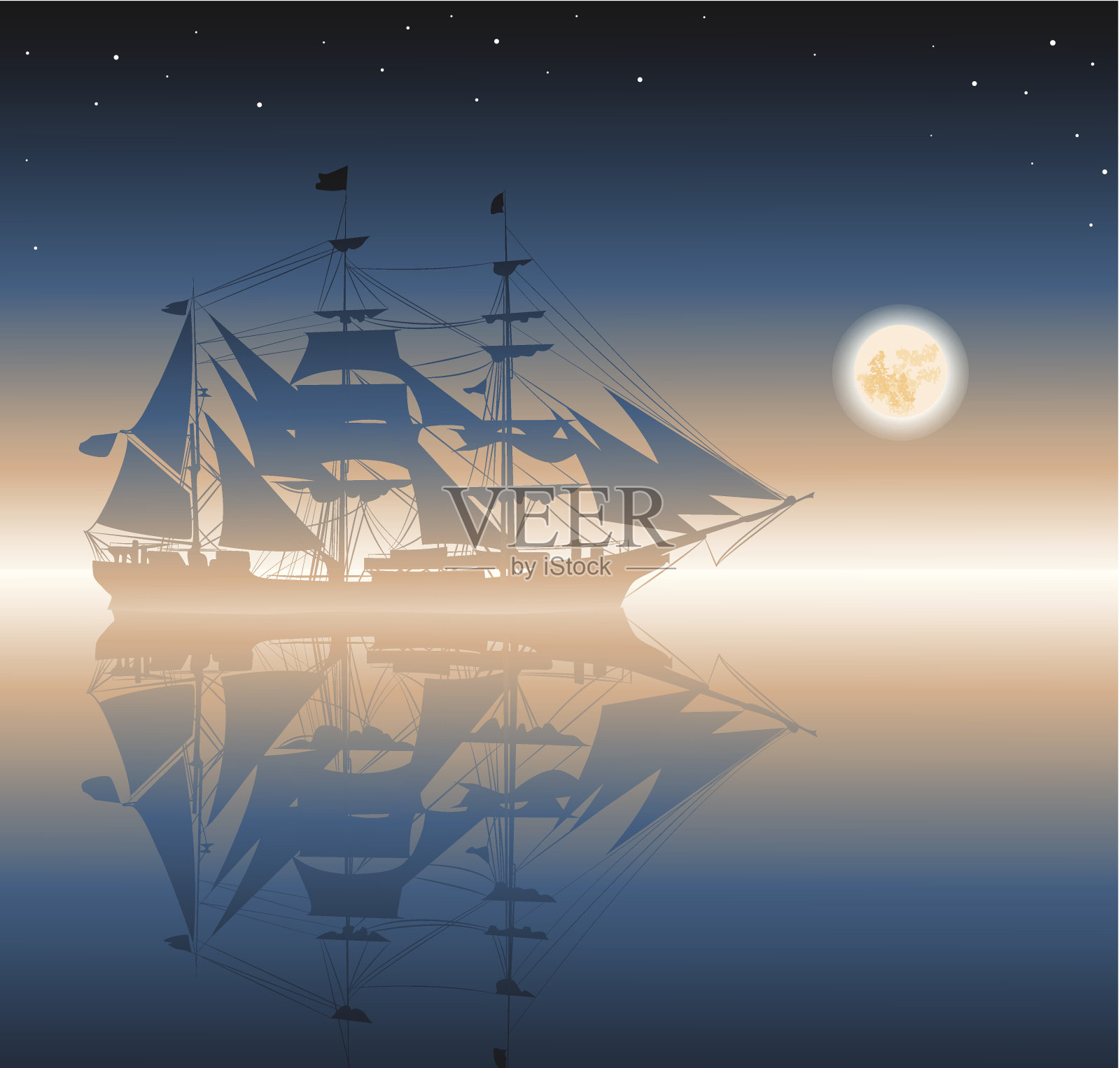 海上的海盗船插画图片素材
