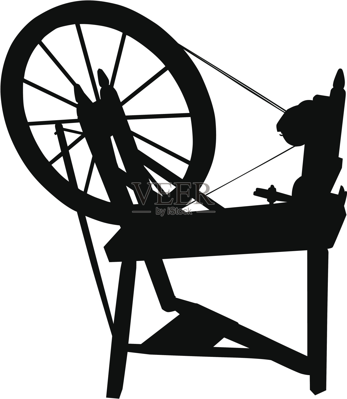 黑色和白色的纺车剪影插画图片素材