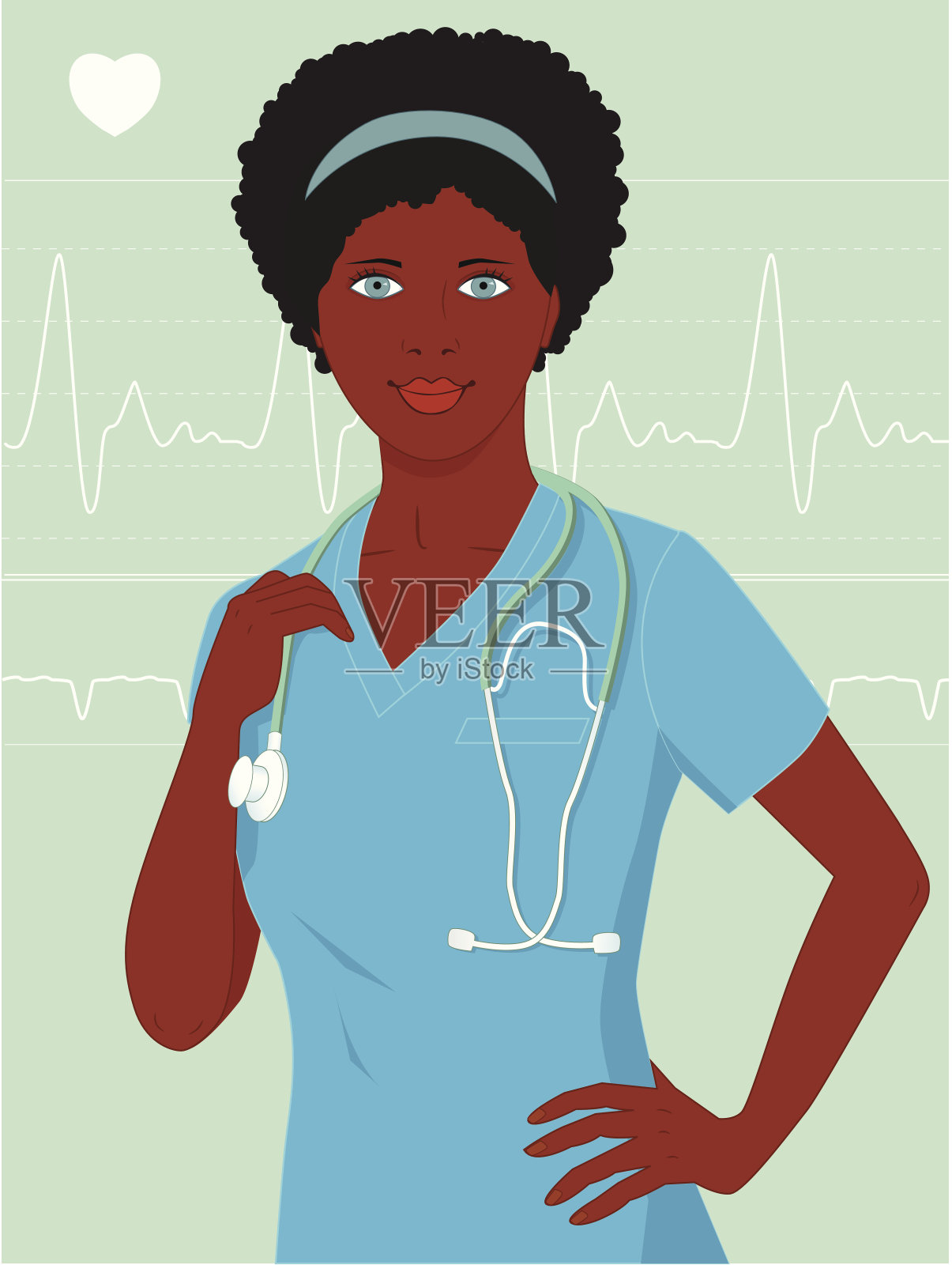 年轻的非裔美国女护士或医生插画图片素材