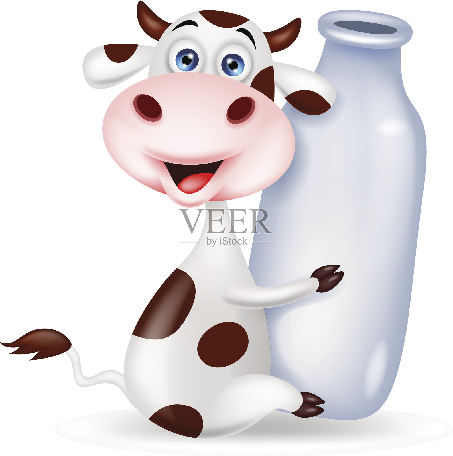 可爱的奶牛卡通与奶瓶插画图片素材