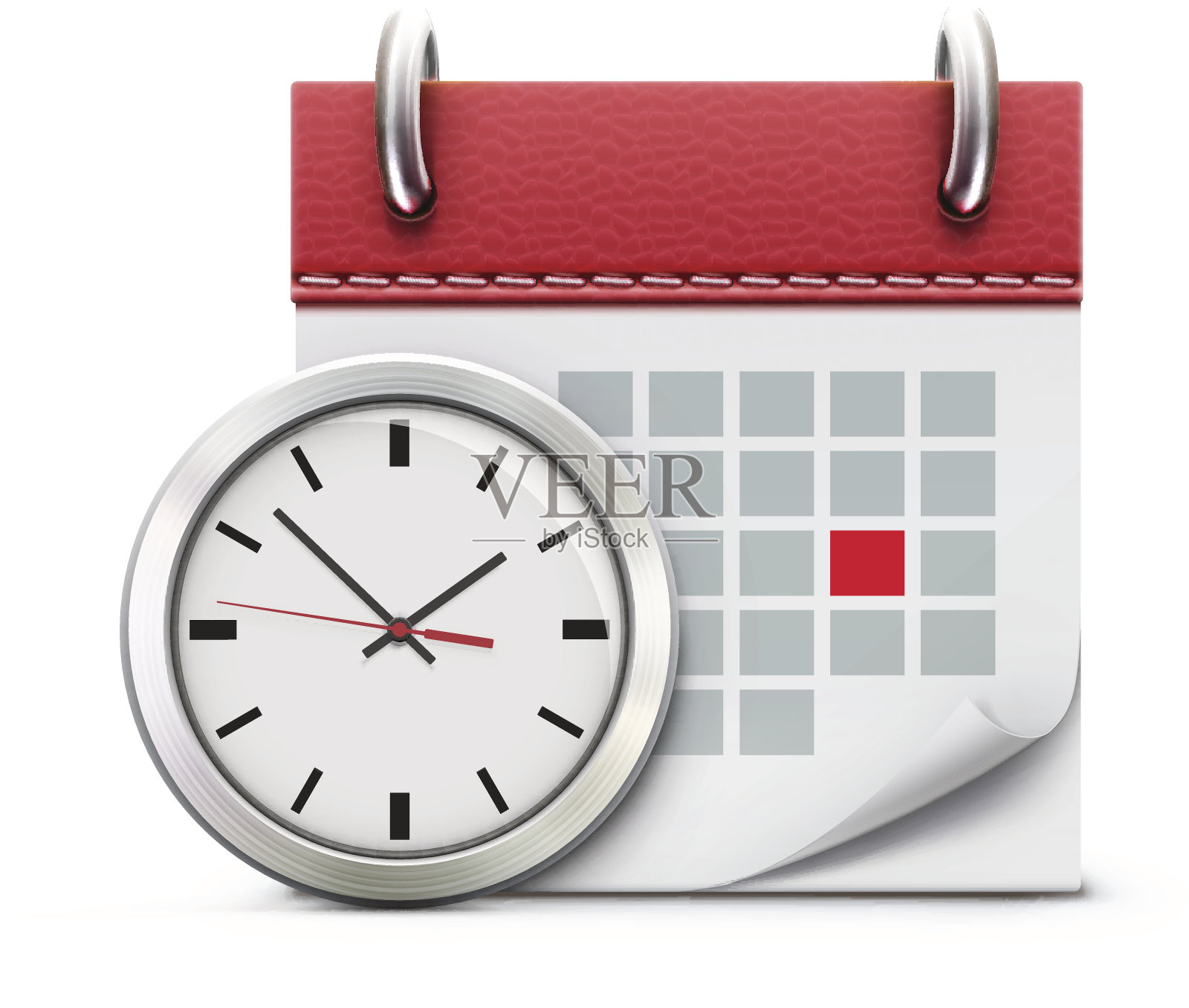 现实的白色挂钟和红色日历插图插画图片素材
