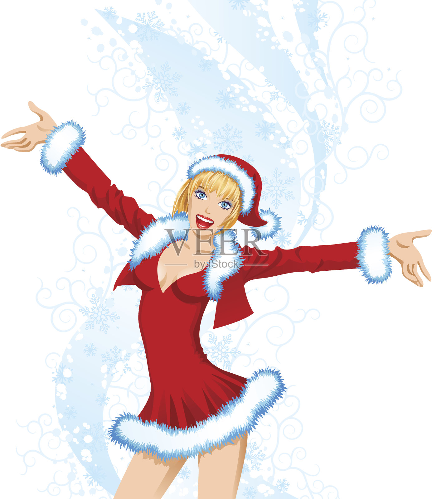 穿着圣诞老人服装的漂亮女孩插画图片素材