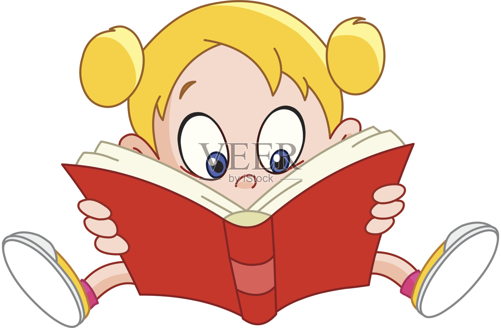 女孩阅读书插画图片素材