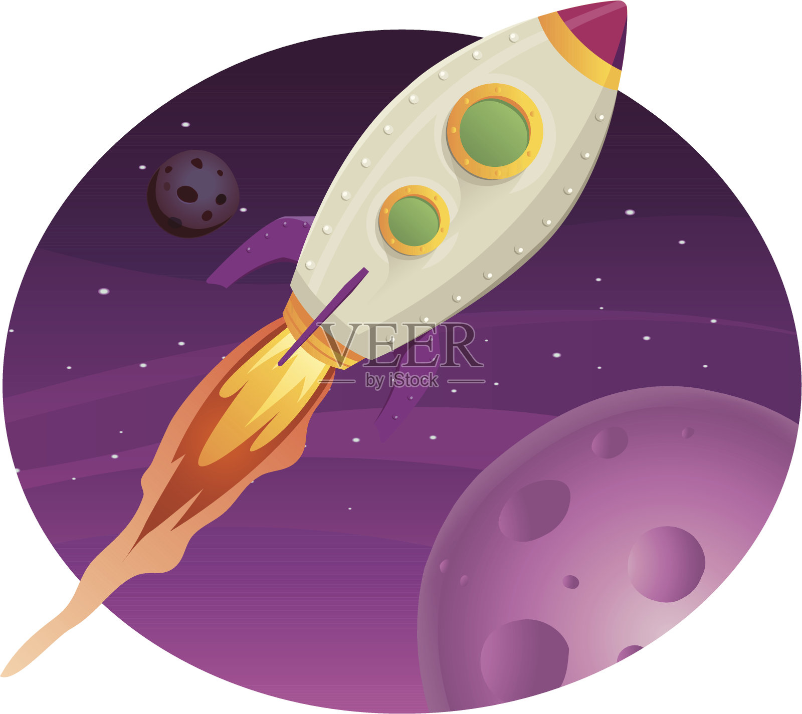 在太空飞行的火箭飞船插画图片素材