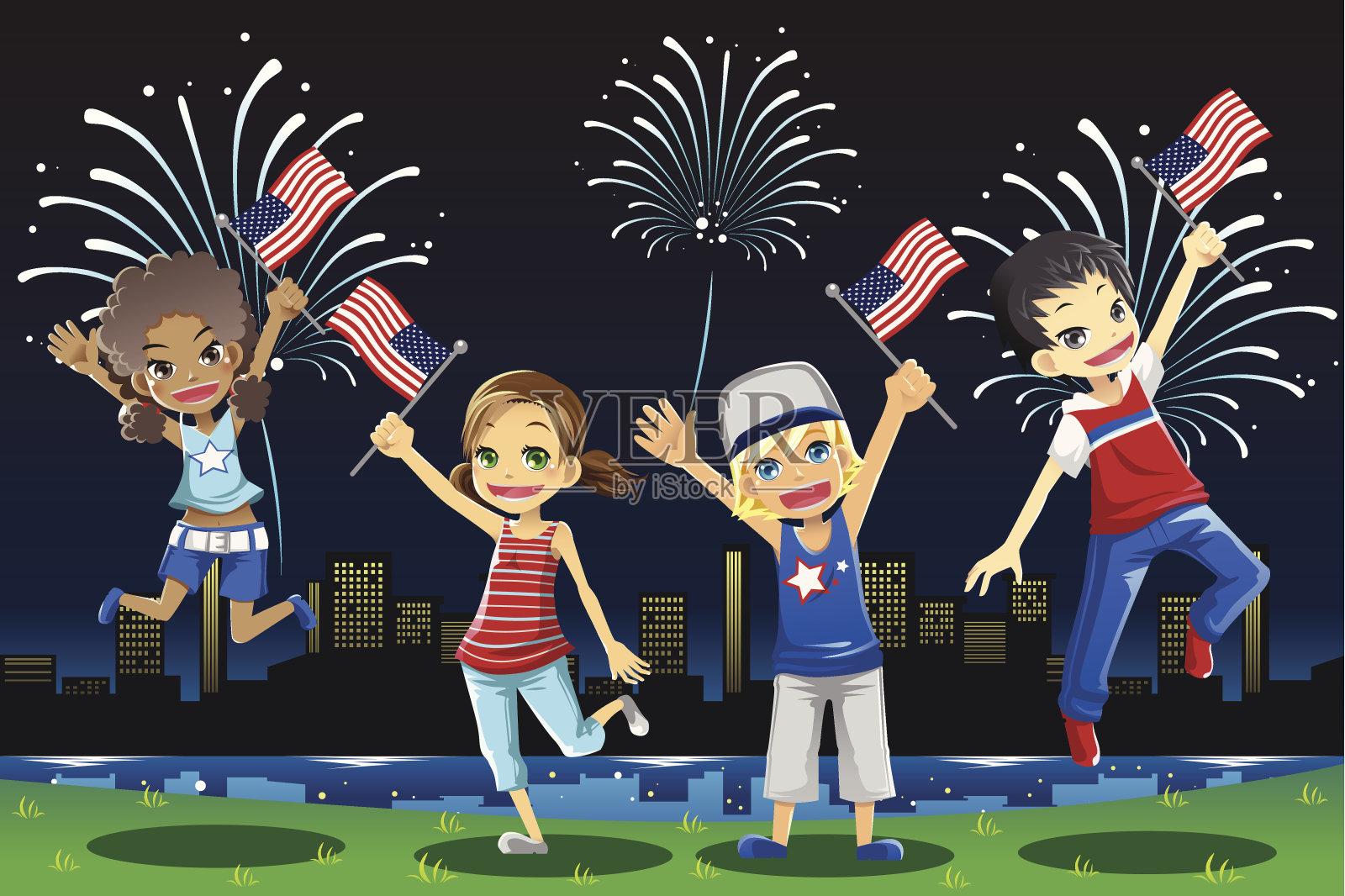 庆祝独立日的孩子们插画图片素材