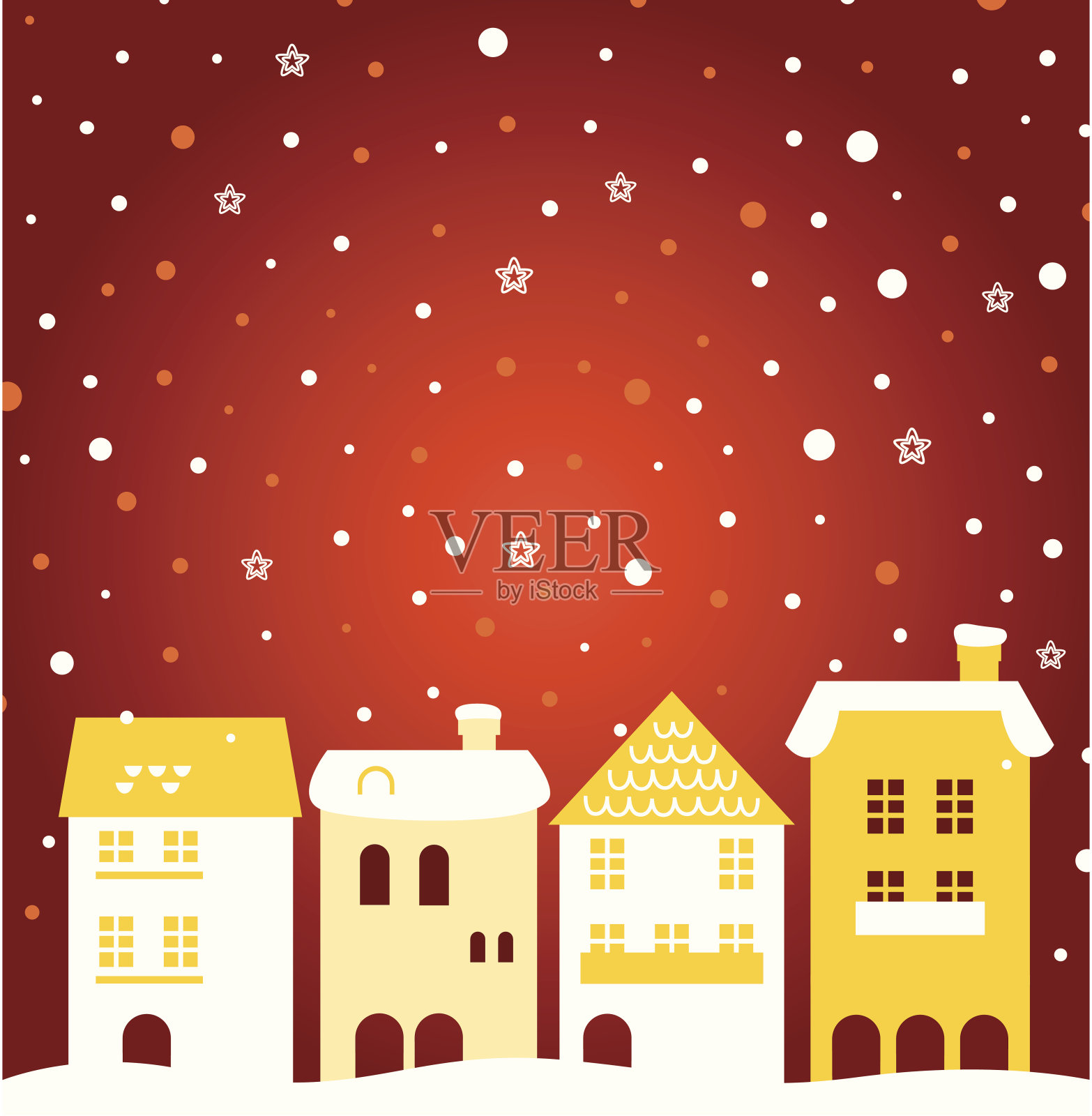 五彩缤纷的圣诞小镇背后有雪插画图片素材