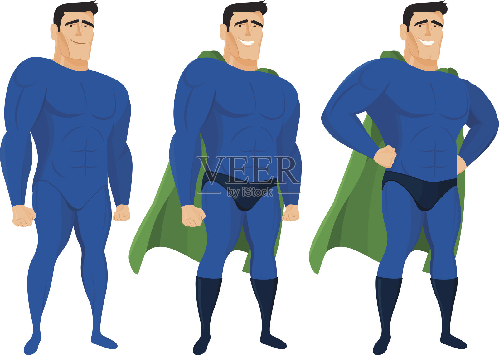 滑稽的超级英雄吉祥物在不同的姿势插画图片素材