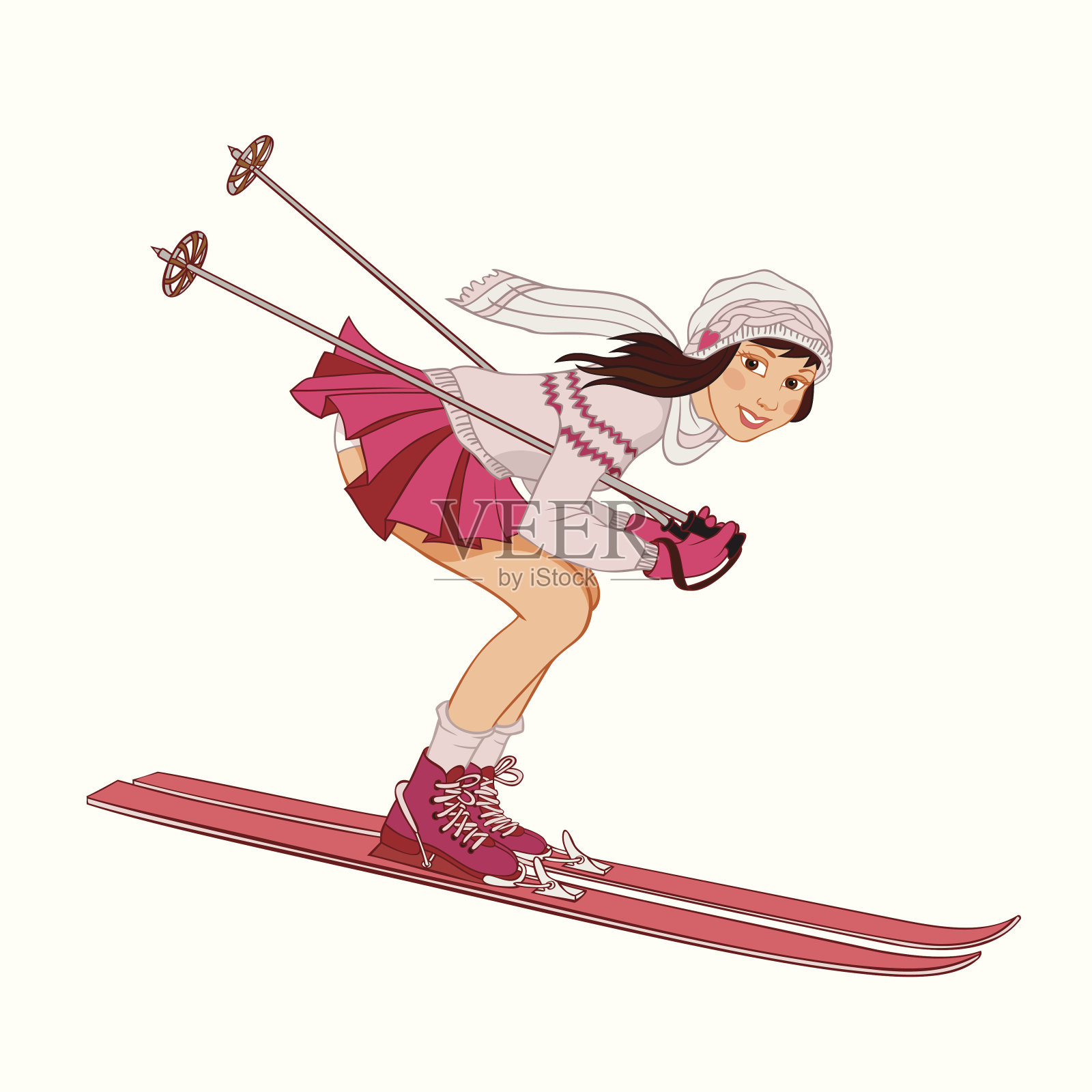 白色背景上的滑雪女郎插画图片素材