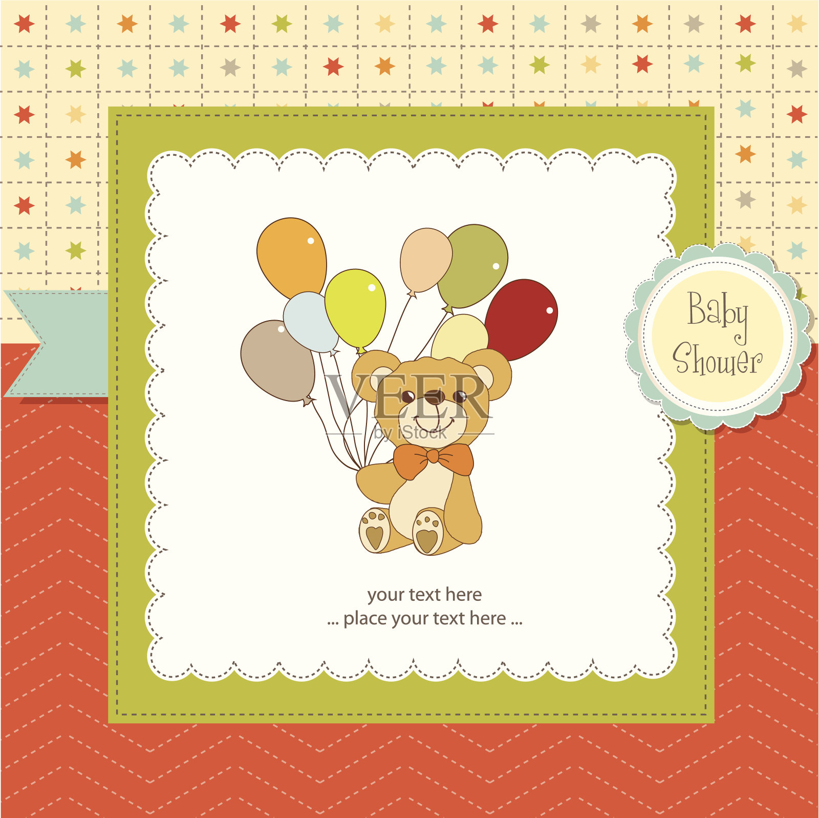 婴儿送礼卡和可爱的泰迪熊设计模板素材