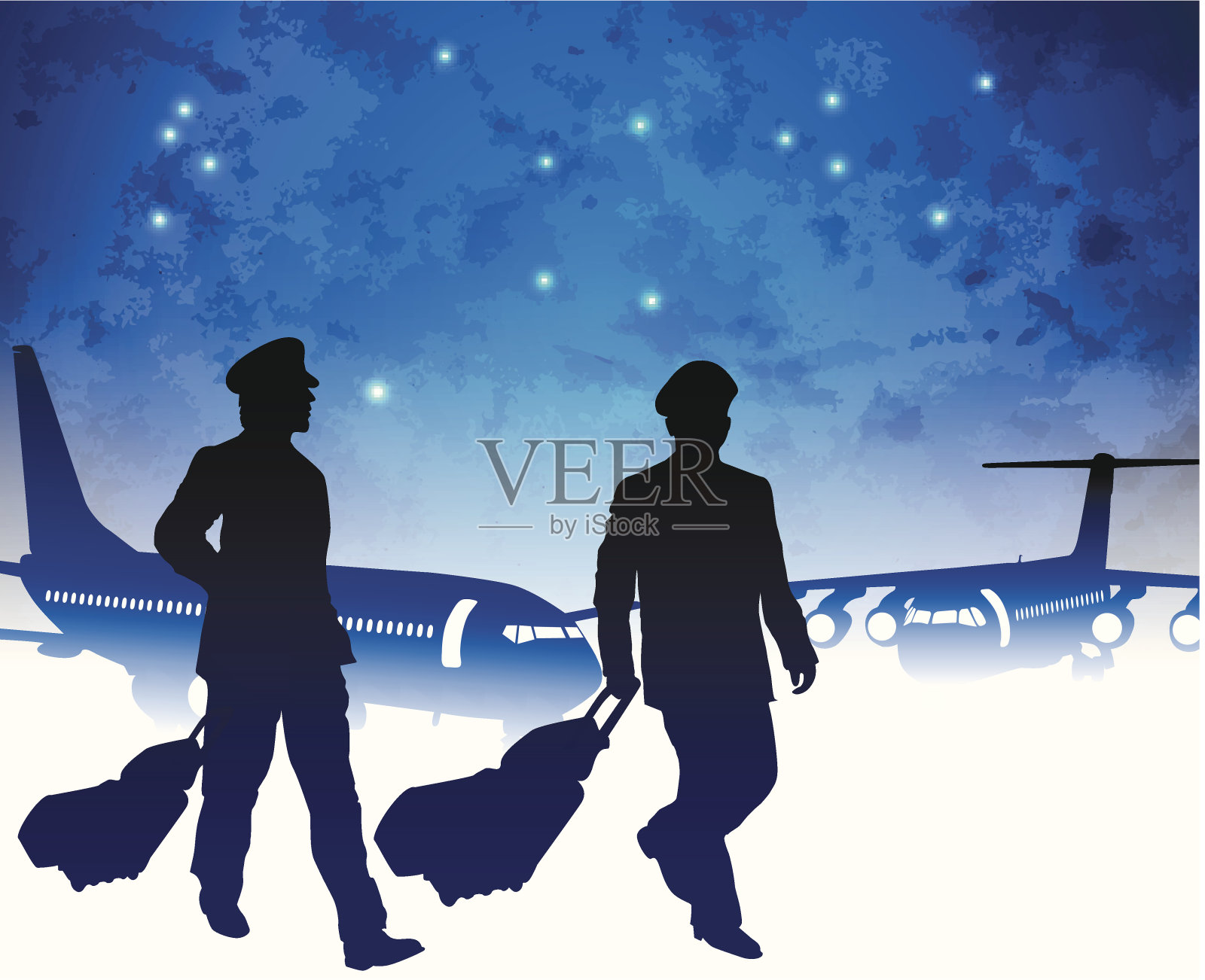 航空公司的飞行员带着行李在机场插画图片素材