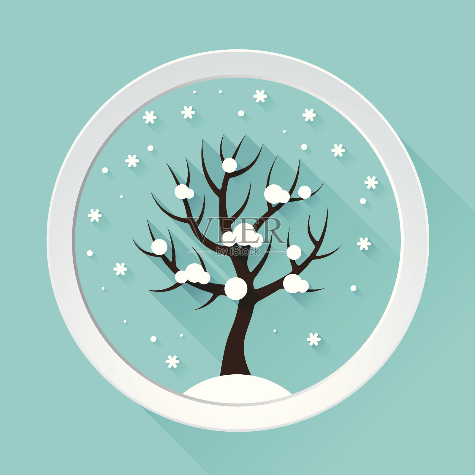 背景与冬季树在平面设计风格。设计元素图片