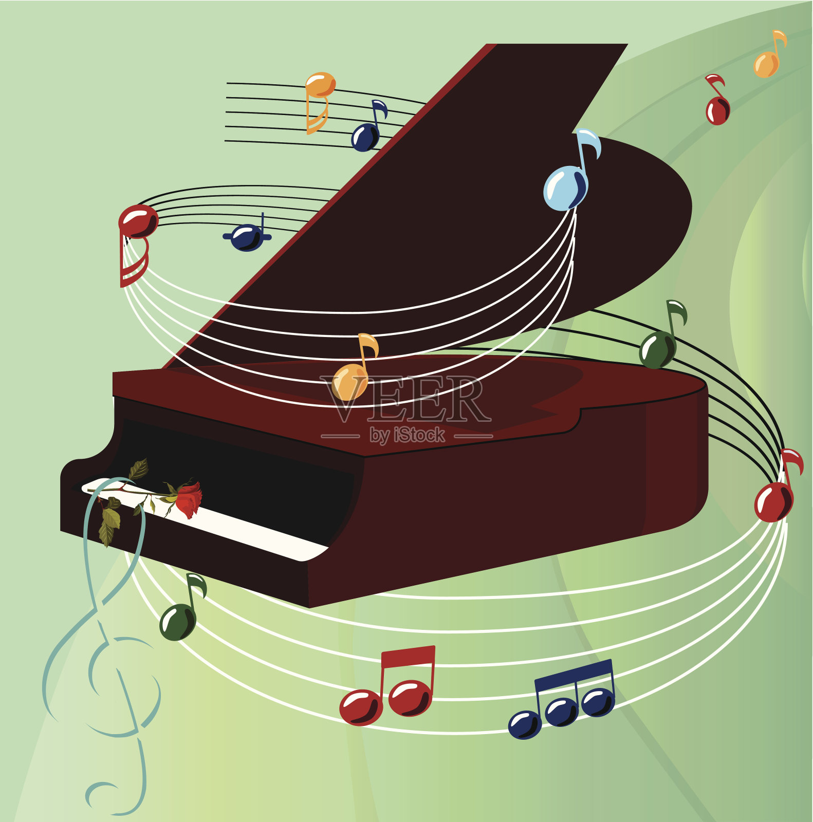 音乐背景与钢琴和音符插画图片素材