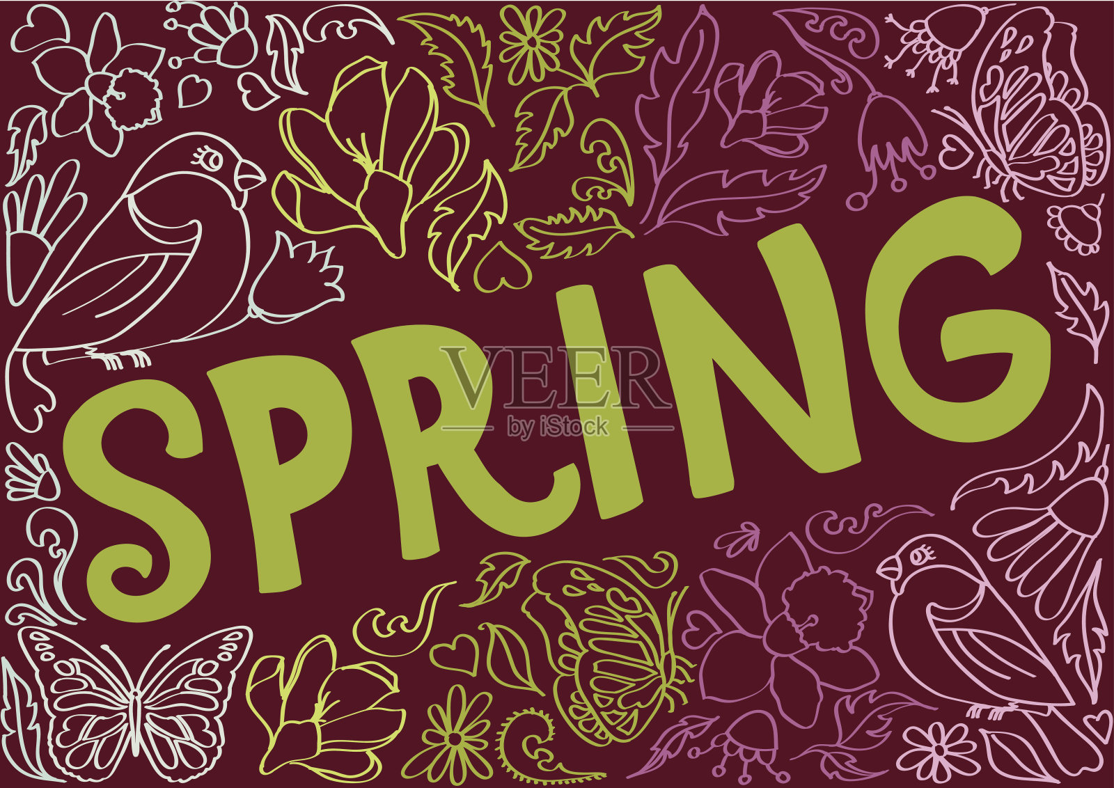 春天的背景与季节的对象。插画图片素材