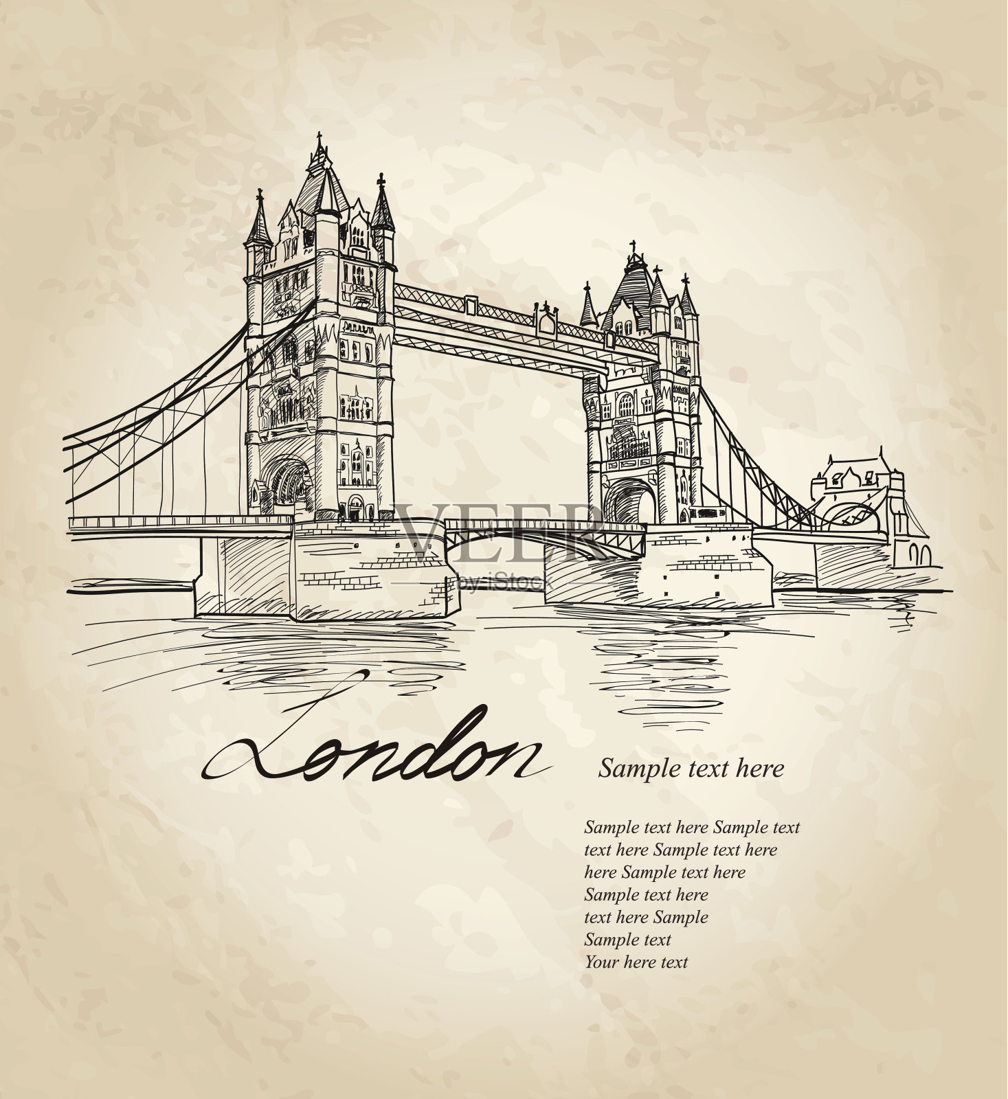 塔桥，英国，伦敦。旅游卡。插画图片素材